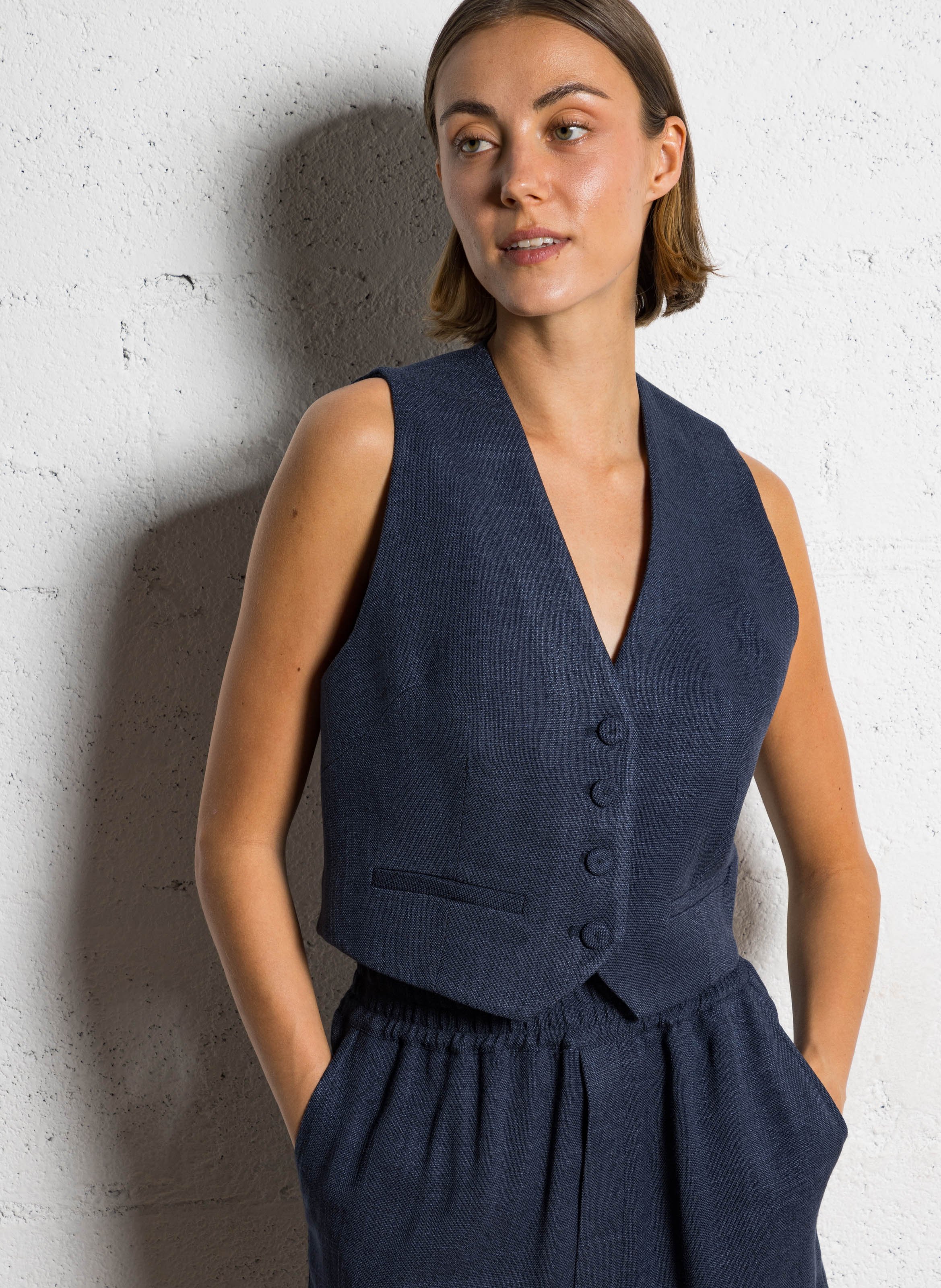Straight blended virgin wool V-neck cardigan MARGAUX LONNBERG Blue