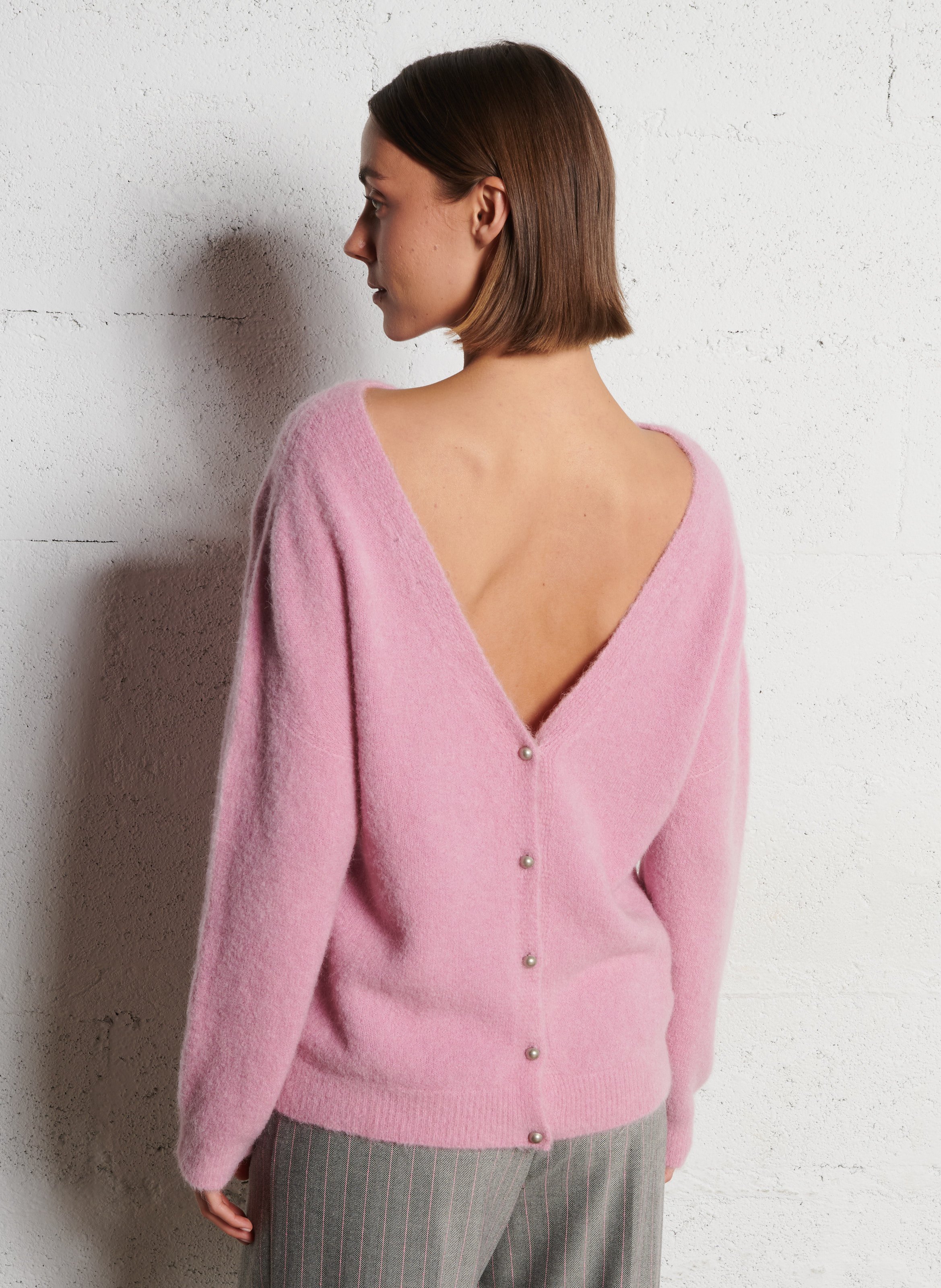 V-neck Wool Blend Vest with Front and Back Panels IKKS Pink