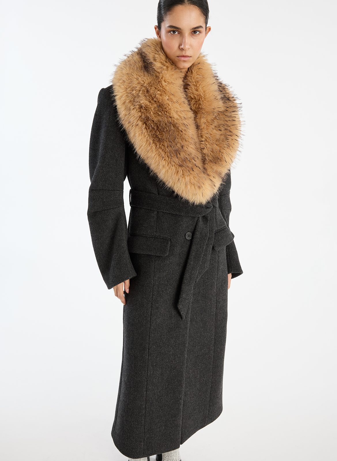 Straight coat with notched lapel in blended recycled wool ROTATE Multicolored
