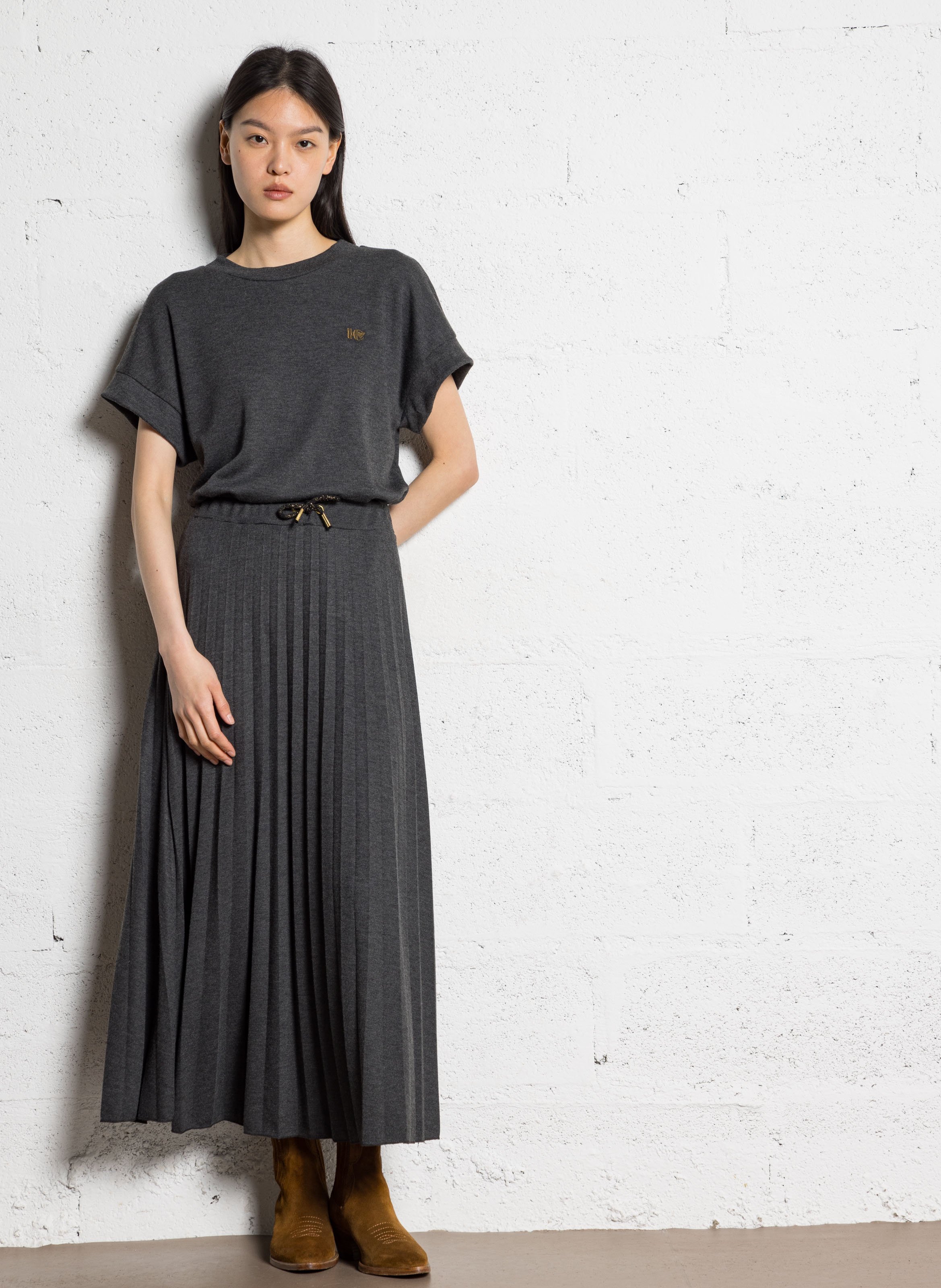 Jupe longue en maille plissée I CODE Gris