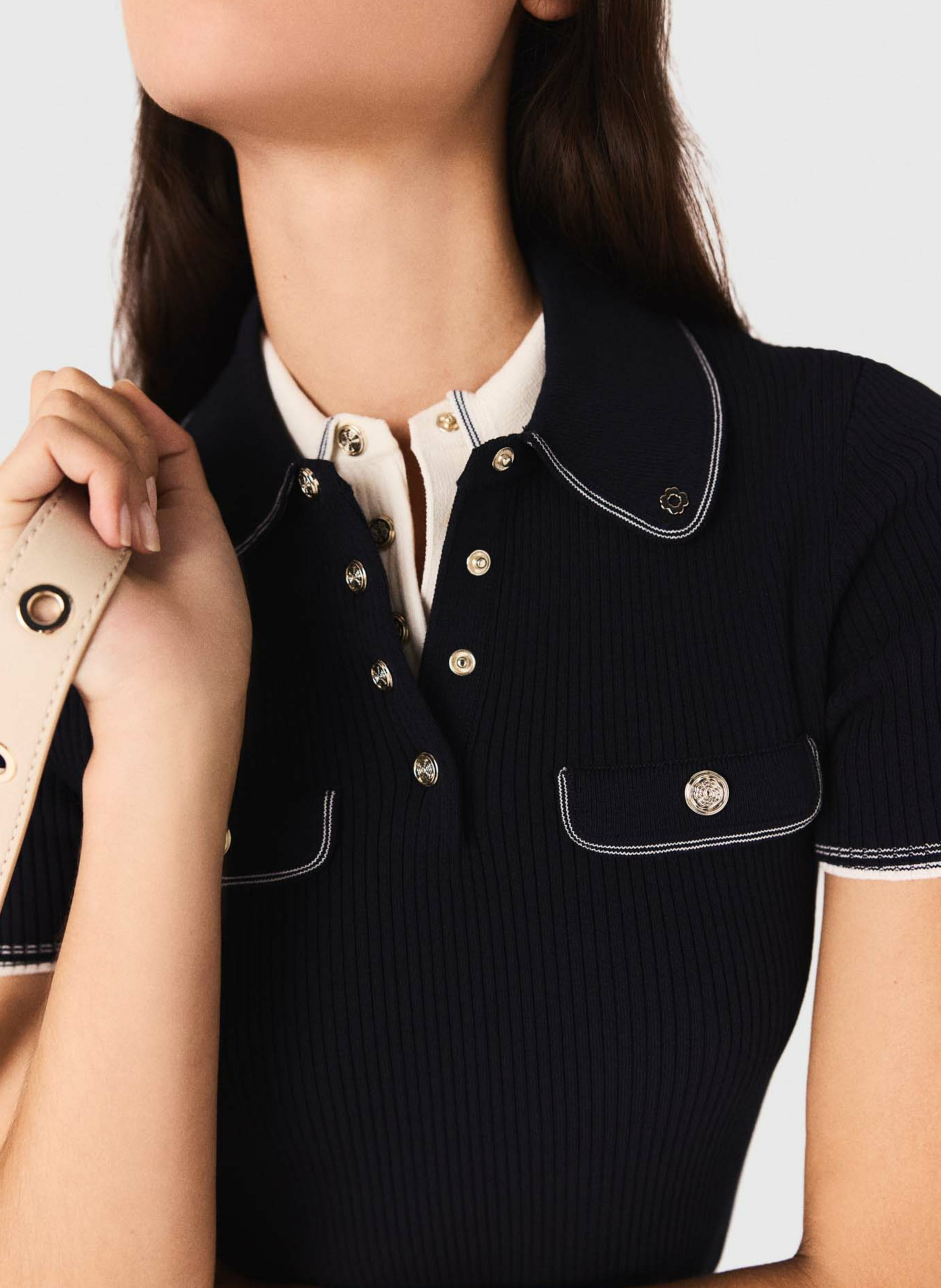 Pull col polo  MAJE Bleu