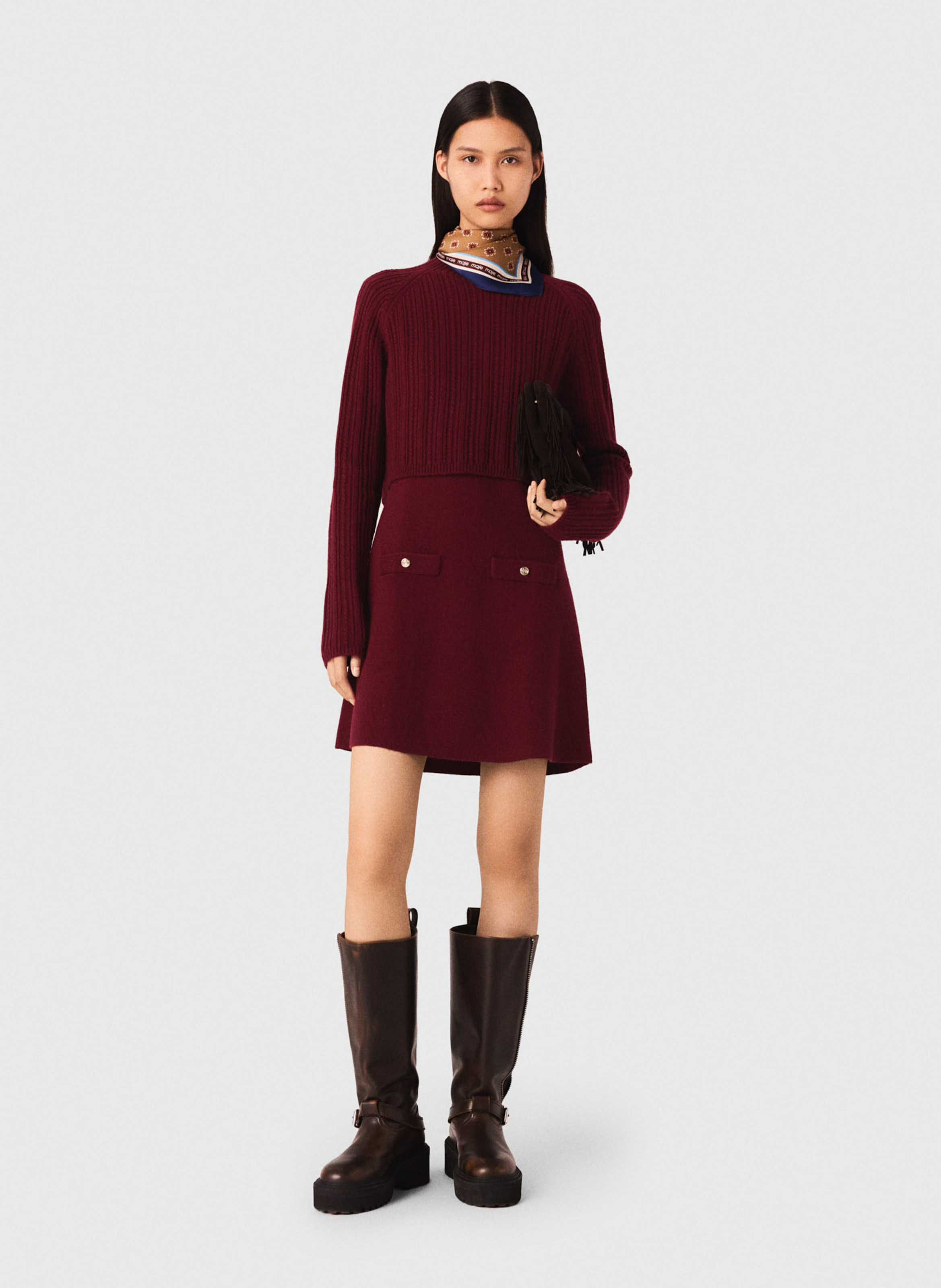 Robe courte col rond MAJE Rouge