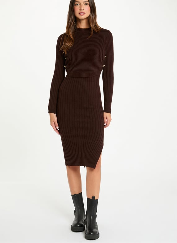 Round-Neck knit midi dress Brown Morgan - Women | Place des Tendances Round-Neck knit midi dress Brown Morgan - Women | Place des Tendances