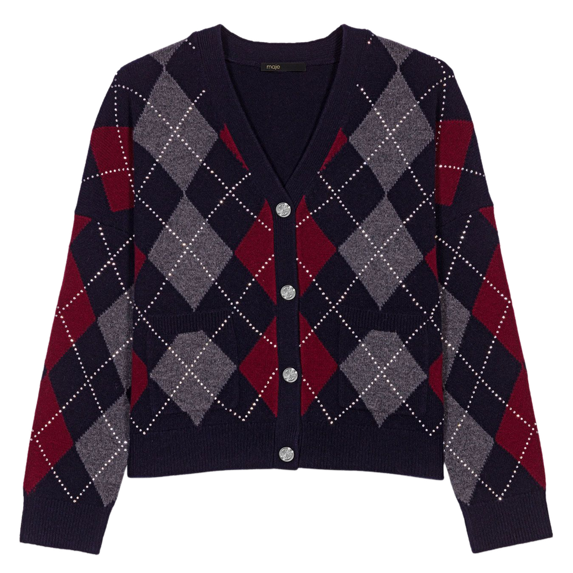 Gilet col v jacquard en laine MAJE Bleu