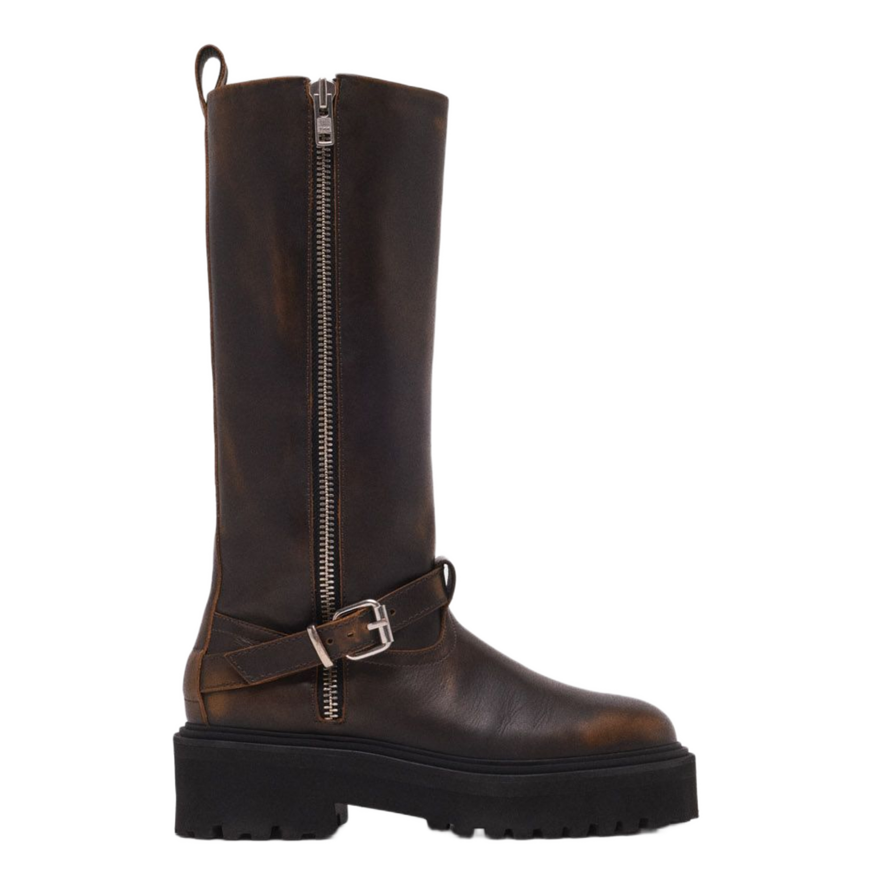 Bottes en cuir effet vieilli MAJE Marron