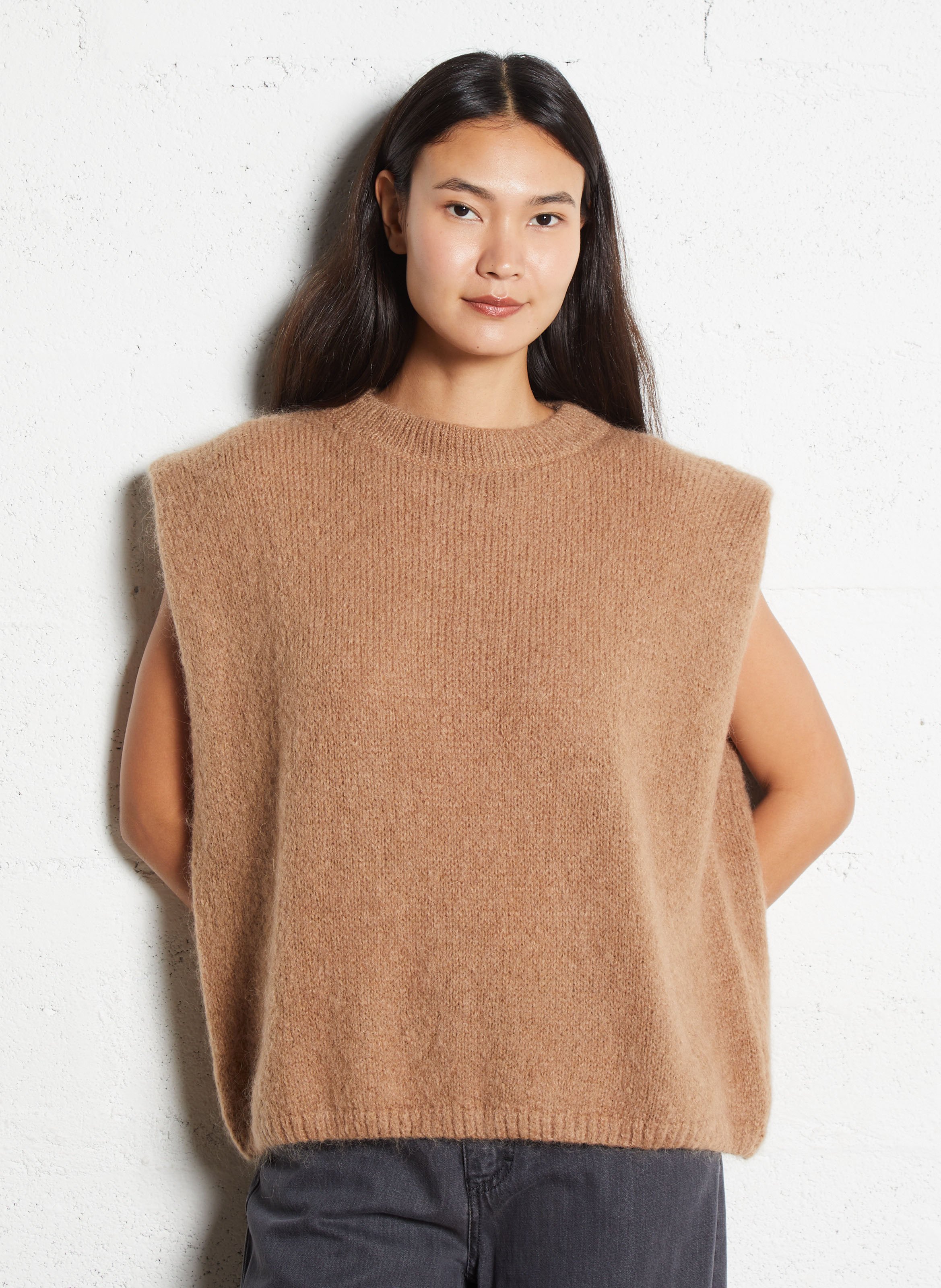 Pull col rond en laine mélangée PLEASE Marron