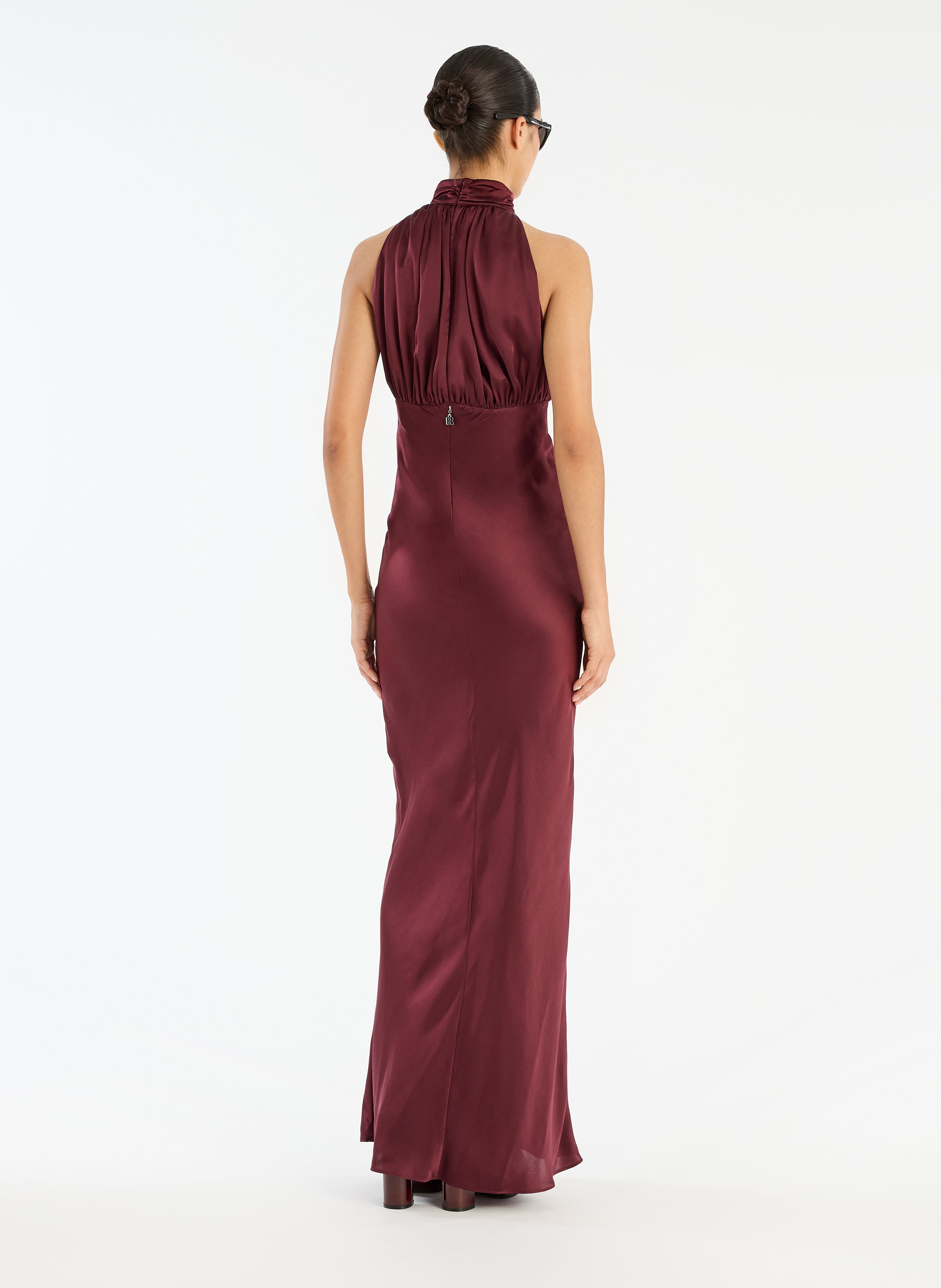 Long silk dress with high neck ROTATE Brown