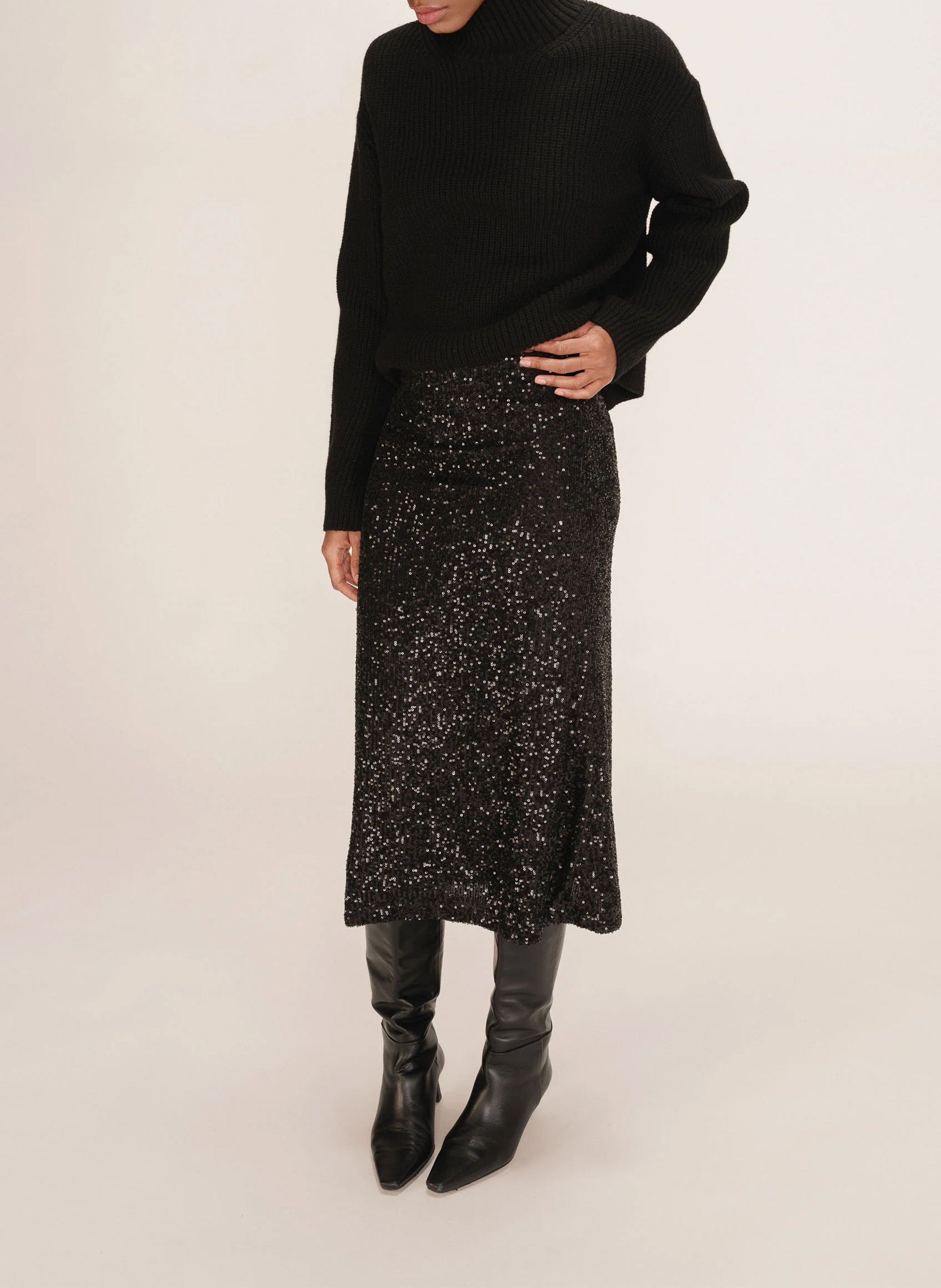 A-line Sequin Maxi Skirt GRACE ET MILA Black