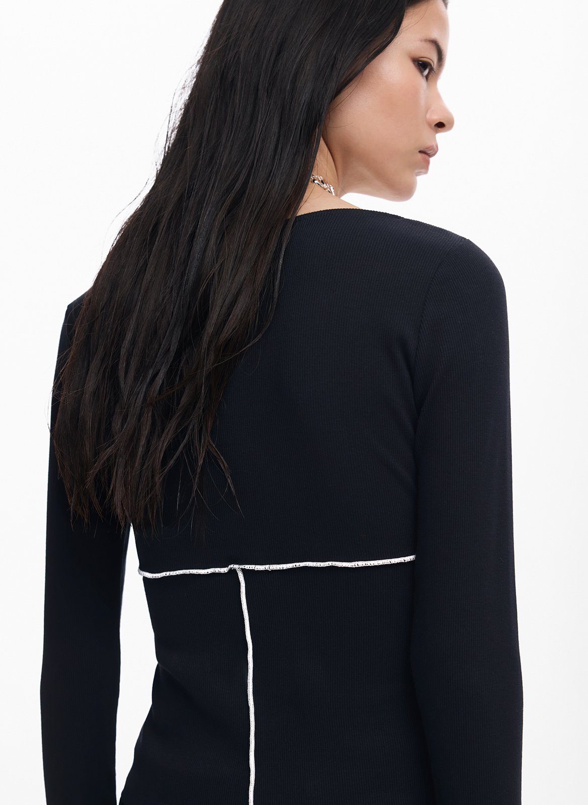 Top ajusté col carré en coton mélangé DESIGUAL Noir