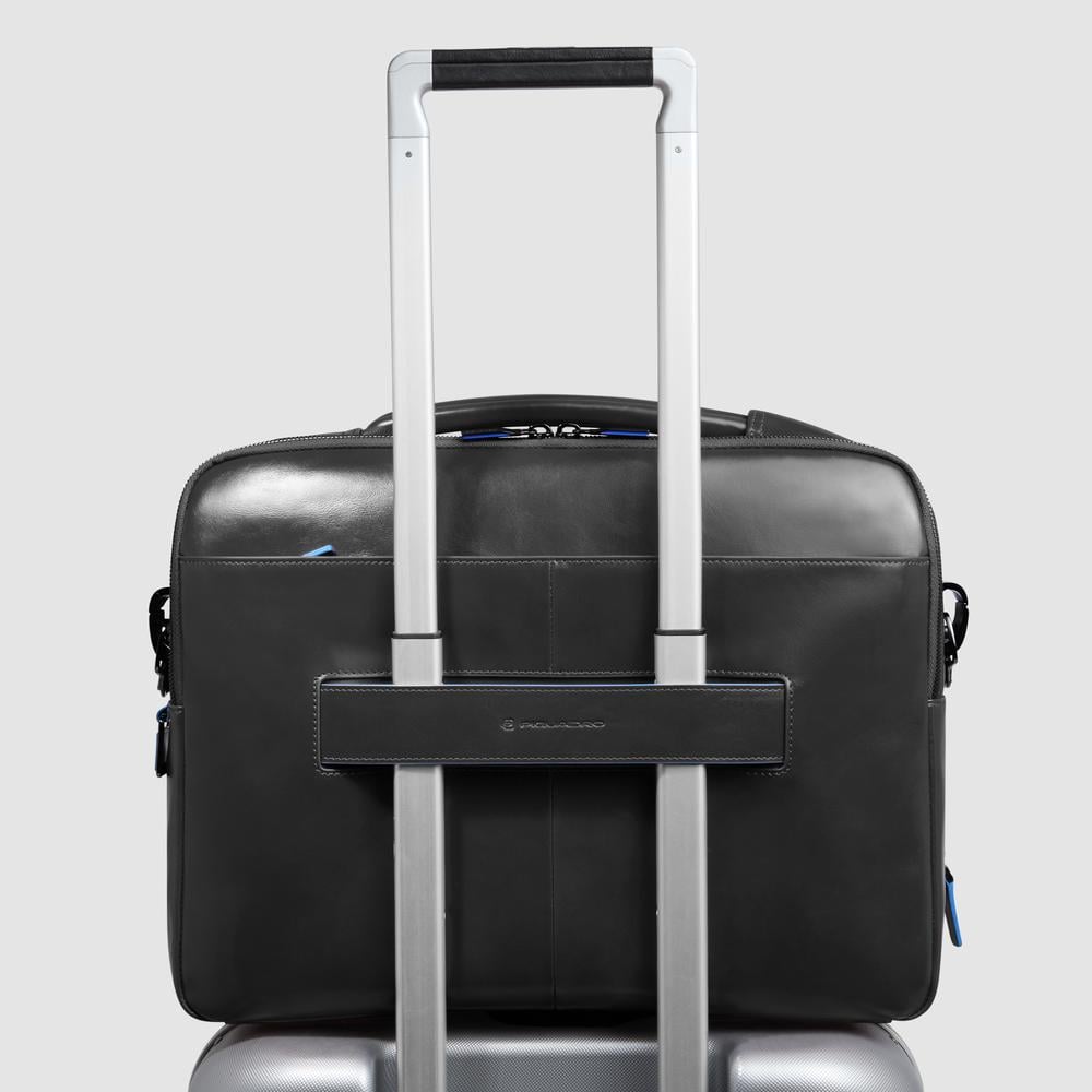 Customizable leather bag for laptop and iPad® Pro 12.9 with shockproof and RFID protection. PIQUADRO Black