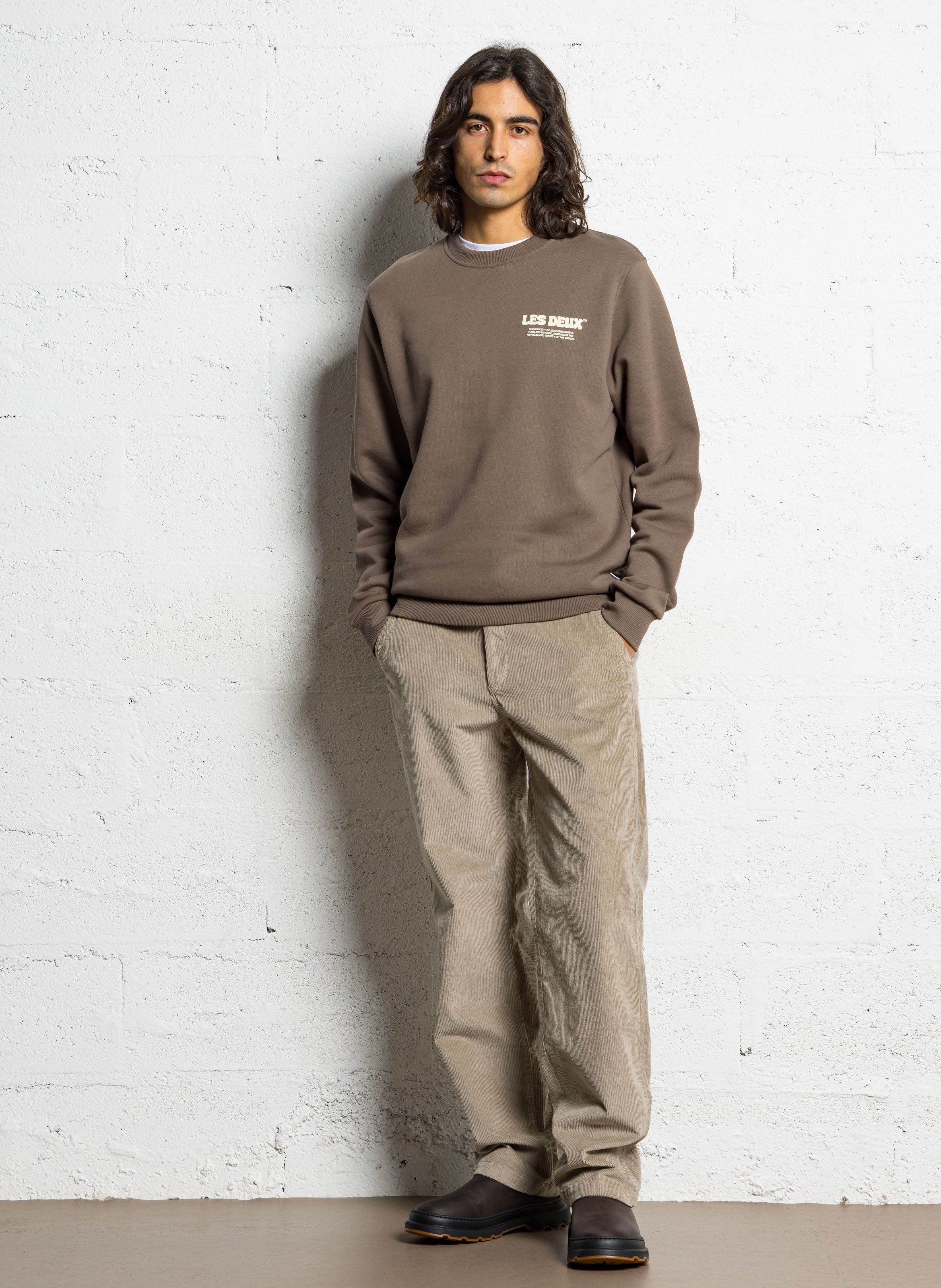 Straight round neck sweatshirt screen printed in organic cotton LES DEUX Beige