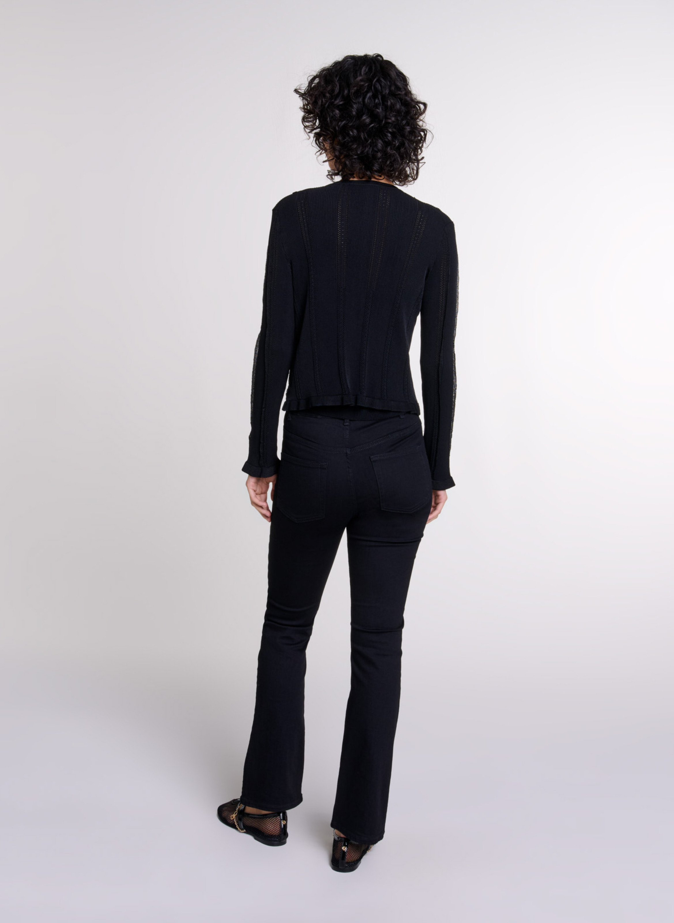 Straight round-neck cardigan in openwork knit MAJE Black