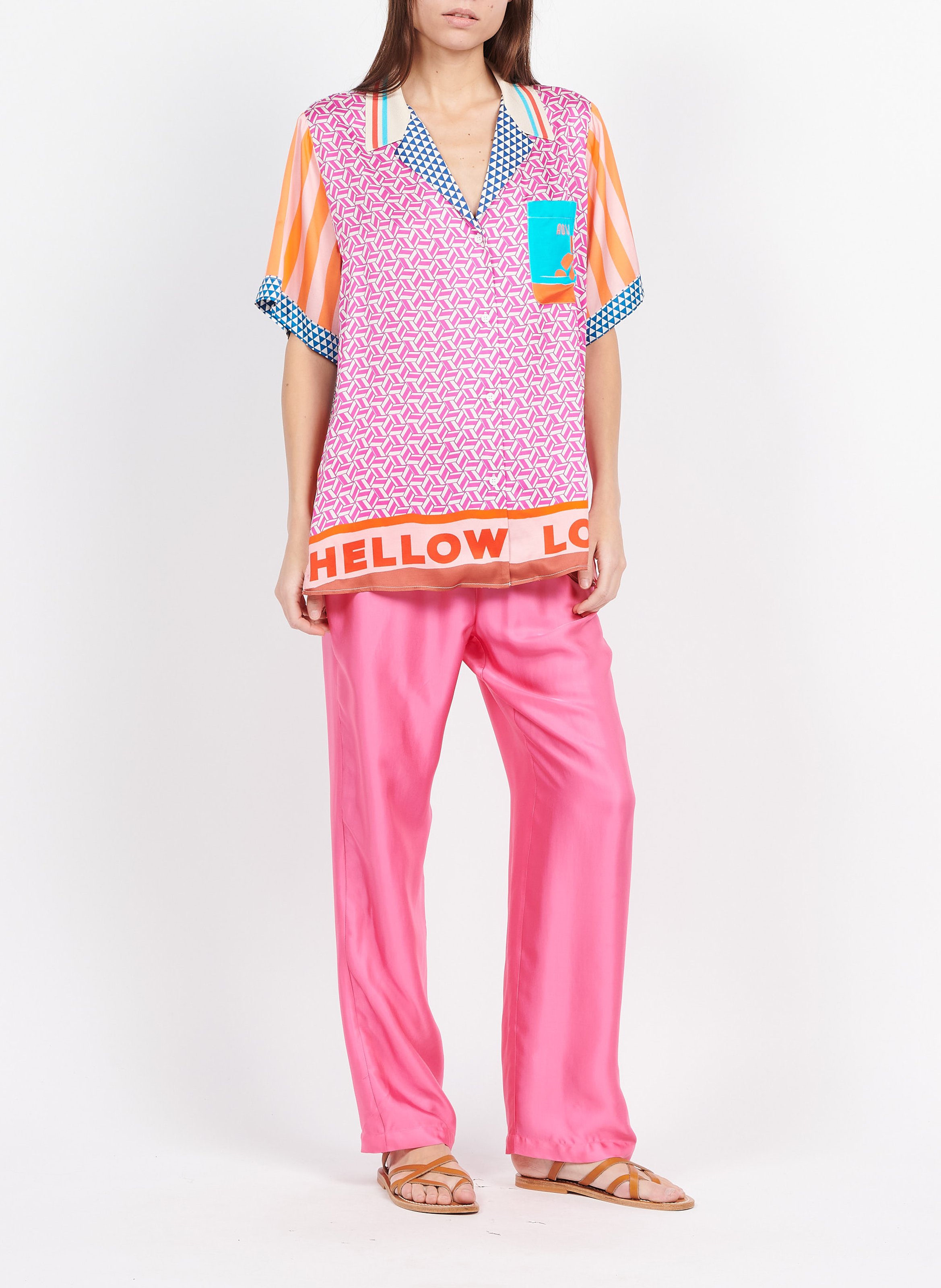 Plain fluid tie pants Pink