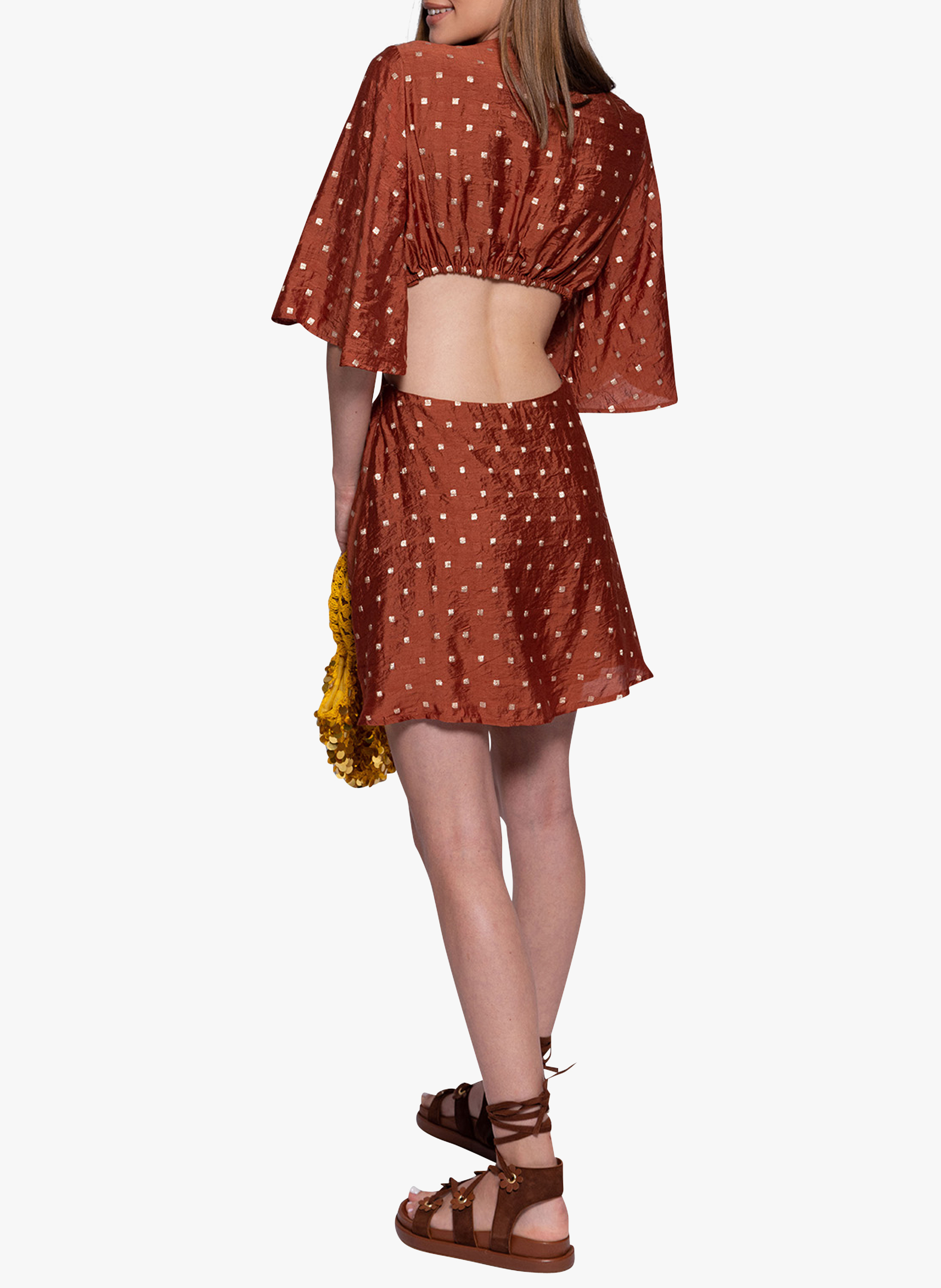 Jurk met V-hals en uitlopende rok SUNDRESS Bruin