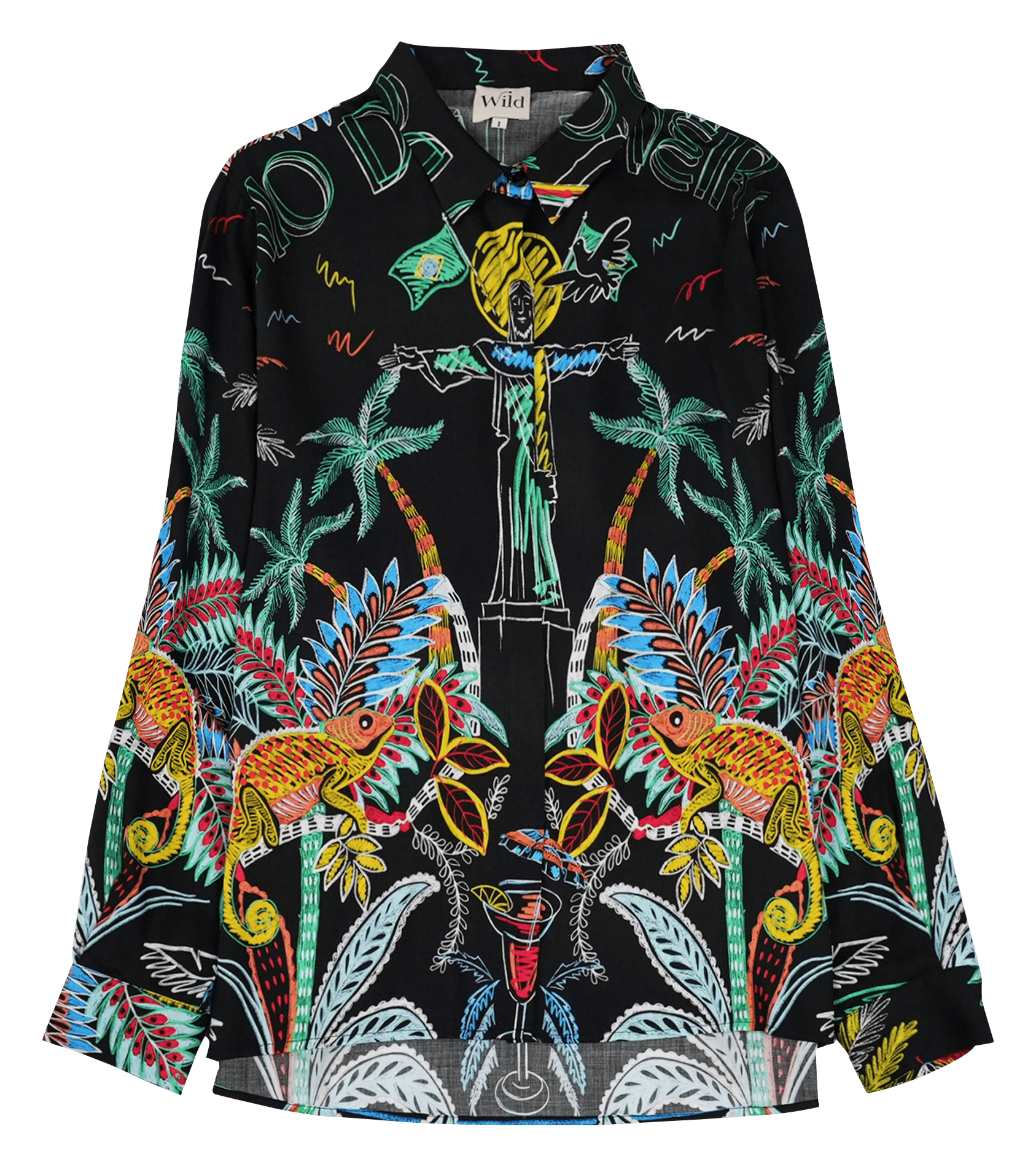 Bedruckte Oversize-Bluse mit 3/4-Ärmeln  WILD Schwarz