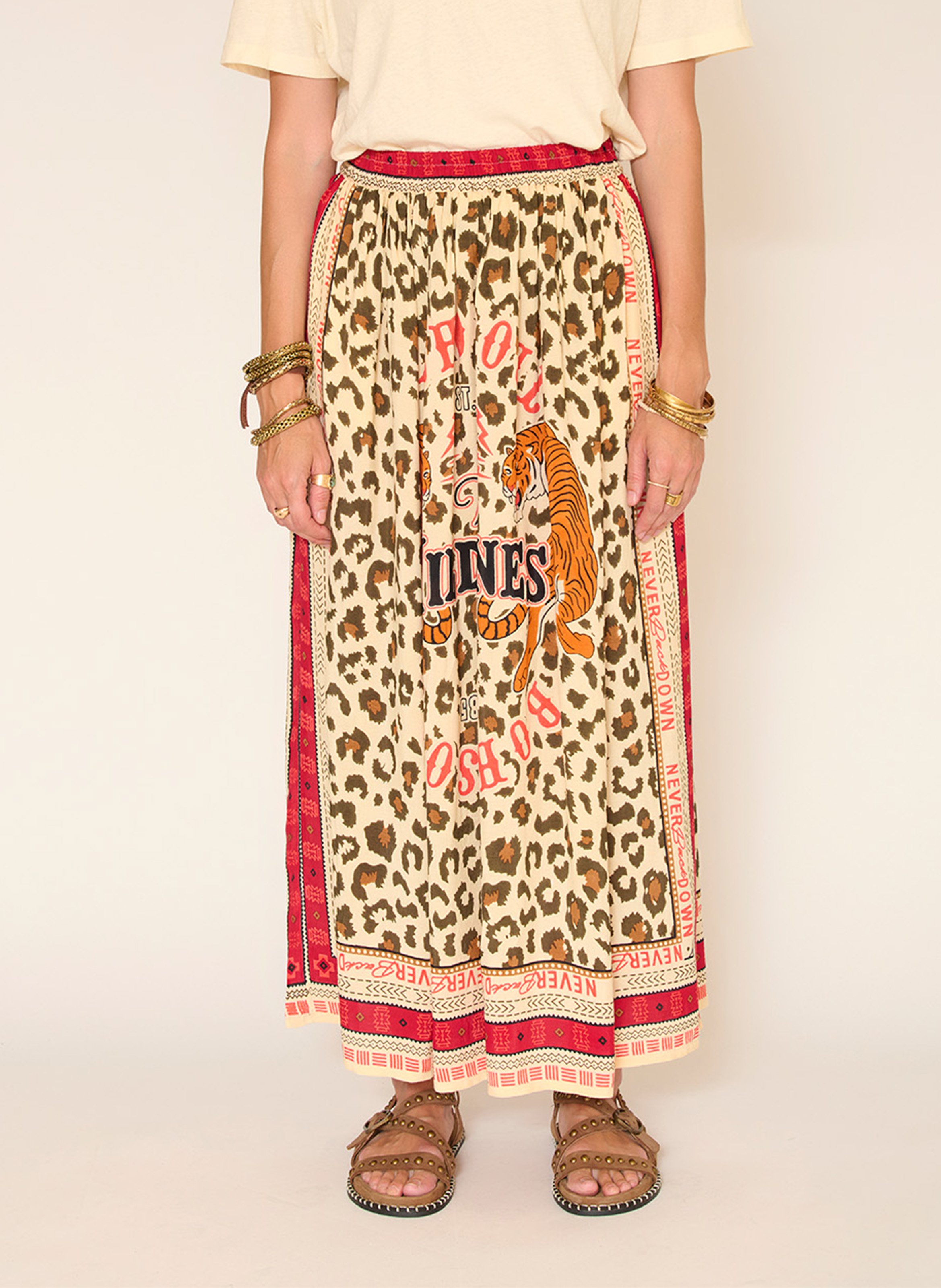 Kurzer Rock mit Print MKT Beige