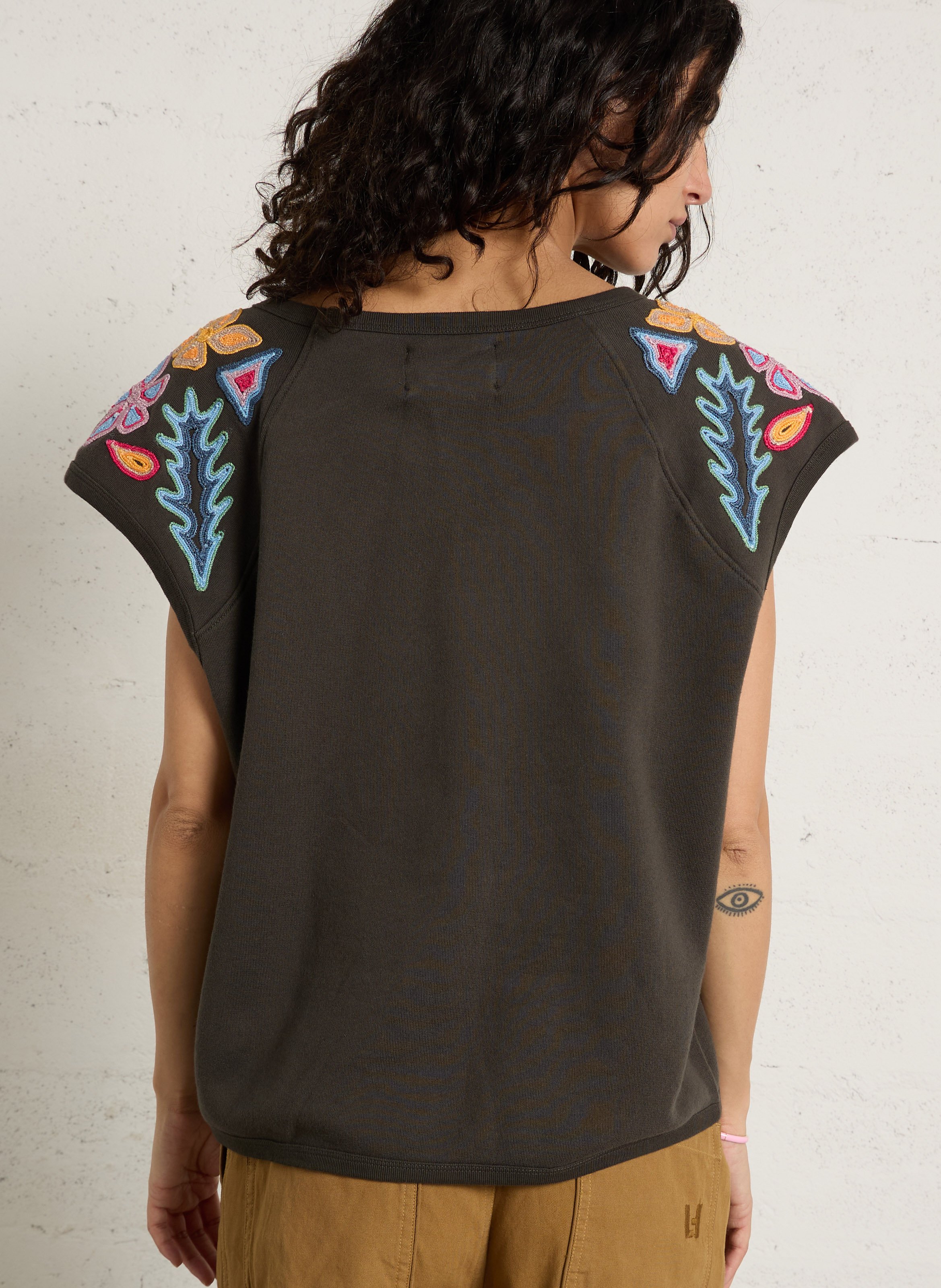 V-neck sweatshirt with embroidered details LEON & HARPER Grey