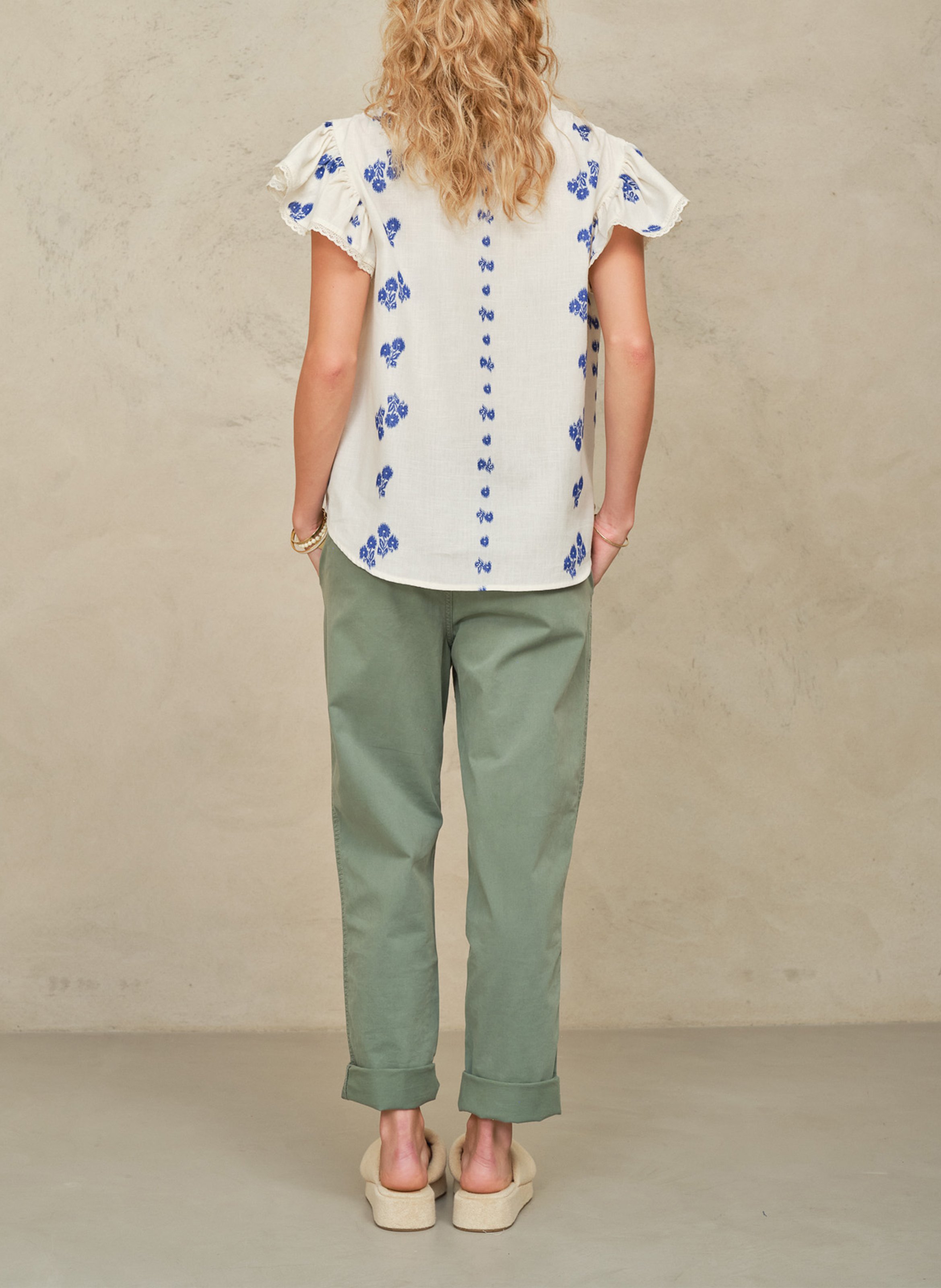 Graphic print henley collar top M.A.B.E Blue