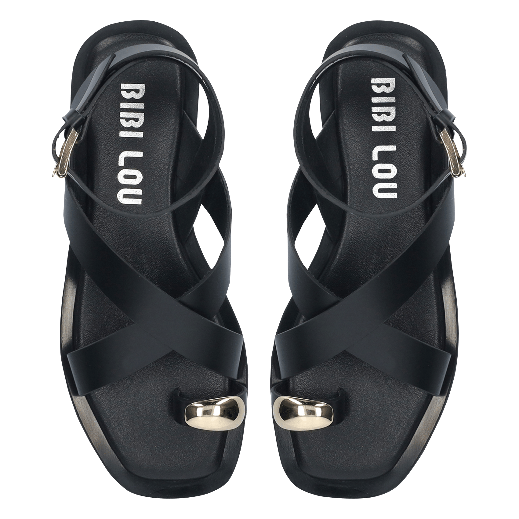 Sandales plates à lanières en cuir BIBI LOU Noir