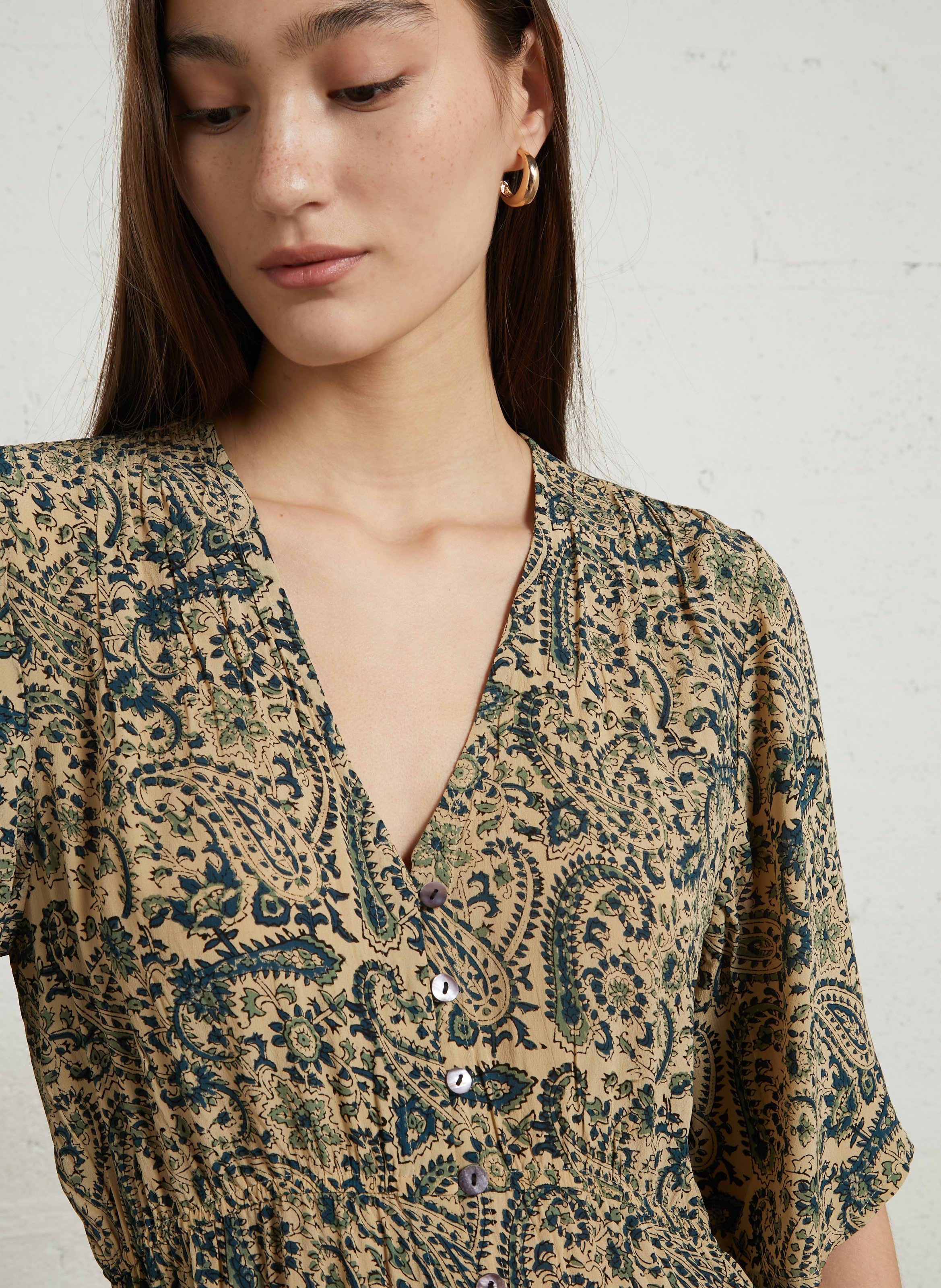 Lange jurk met V-hals en print MAISON HOTEL Blue