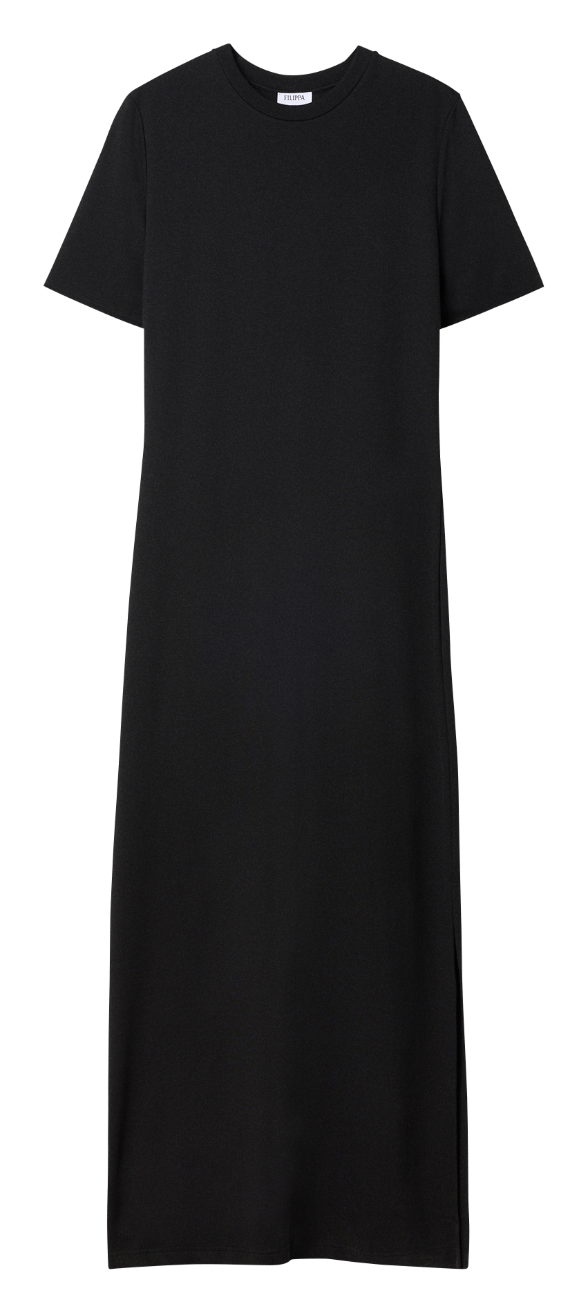 Vestido largo con abertura, cuello redondo, liso. FILIPPA K Negro