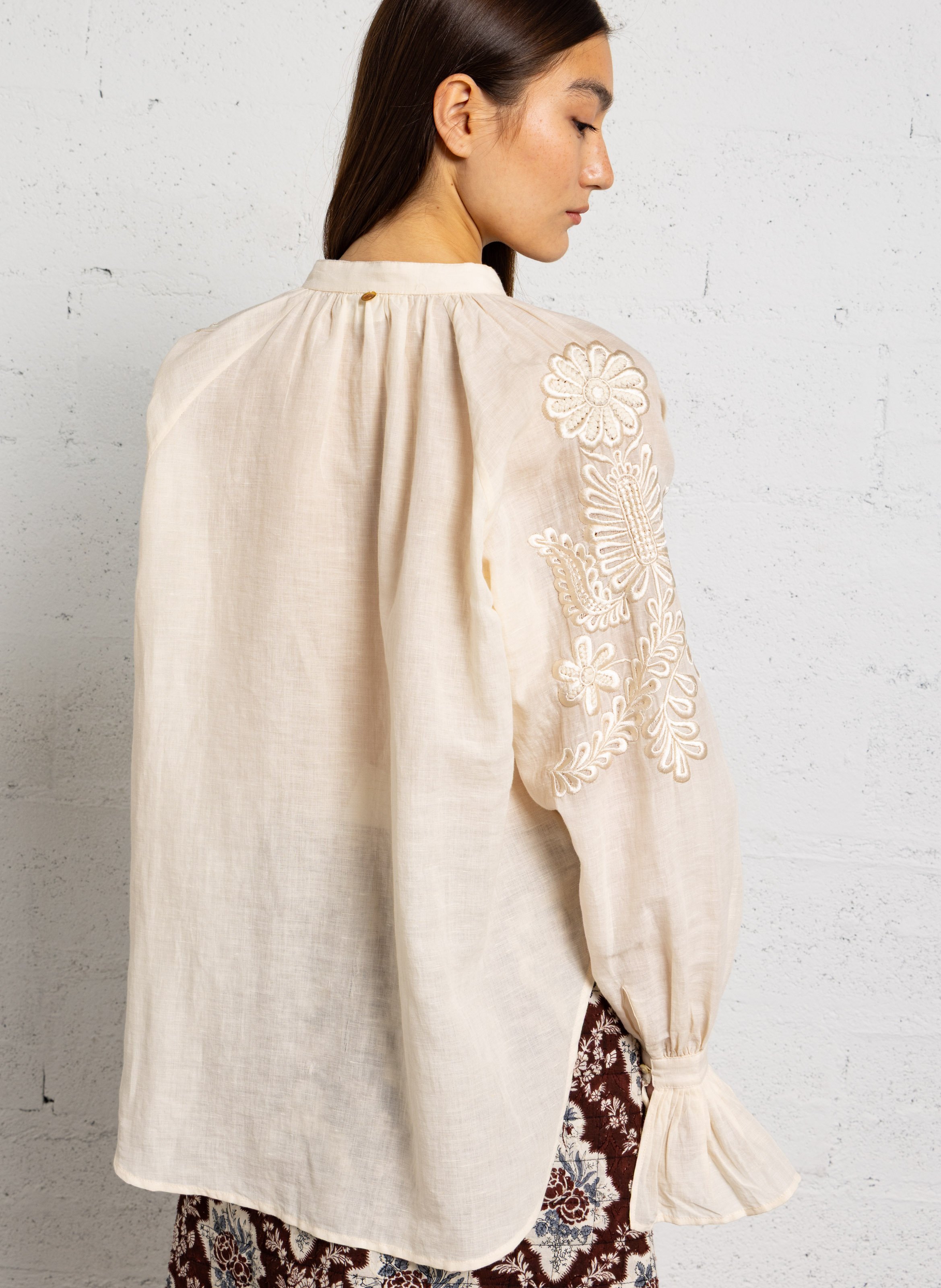 Oversized linnen en katoenen hemd ANTIK BATIK Wit