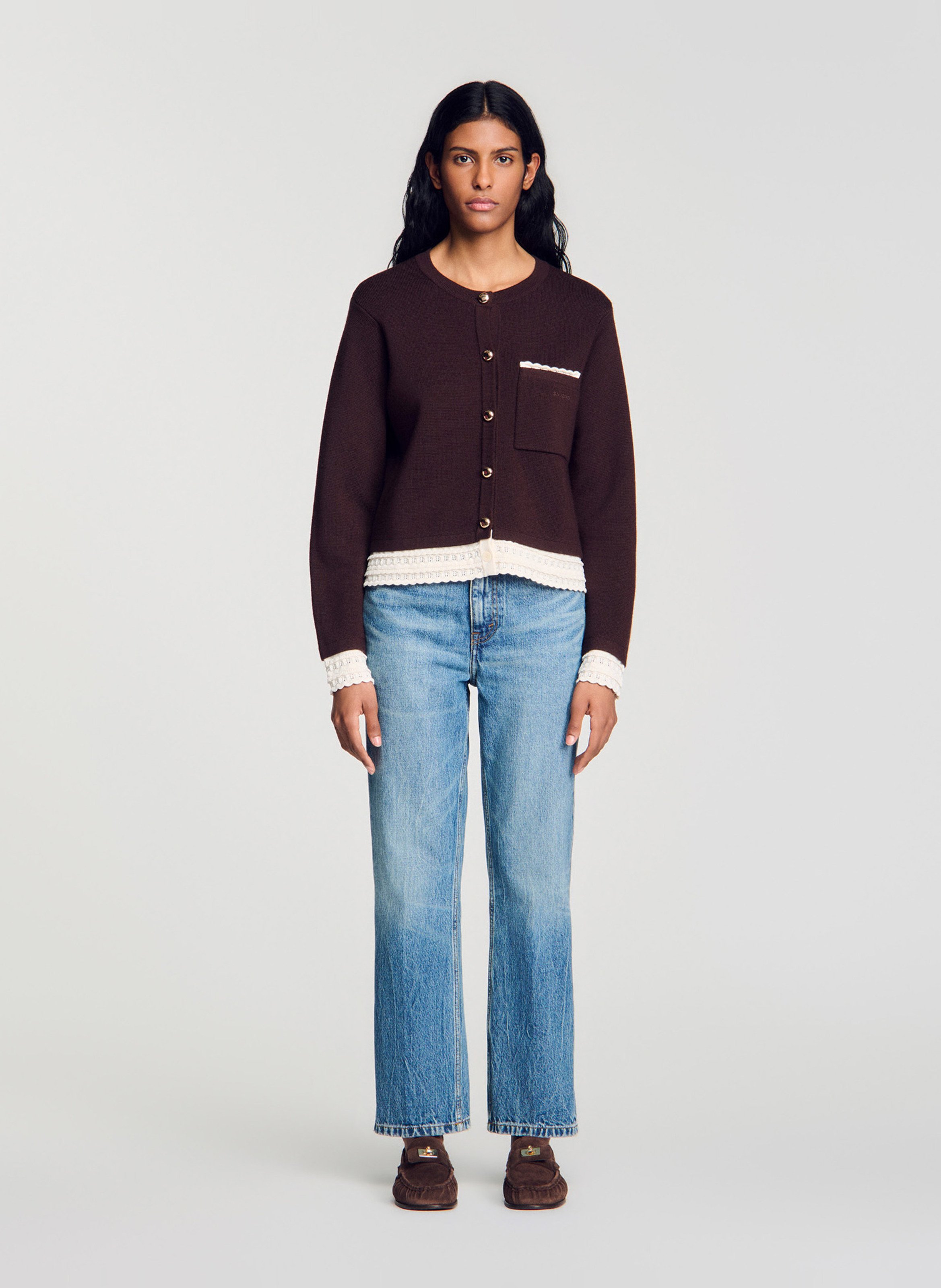 Round neck vest with embroidery SANDRO Brown