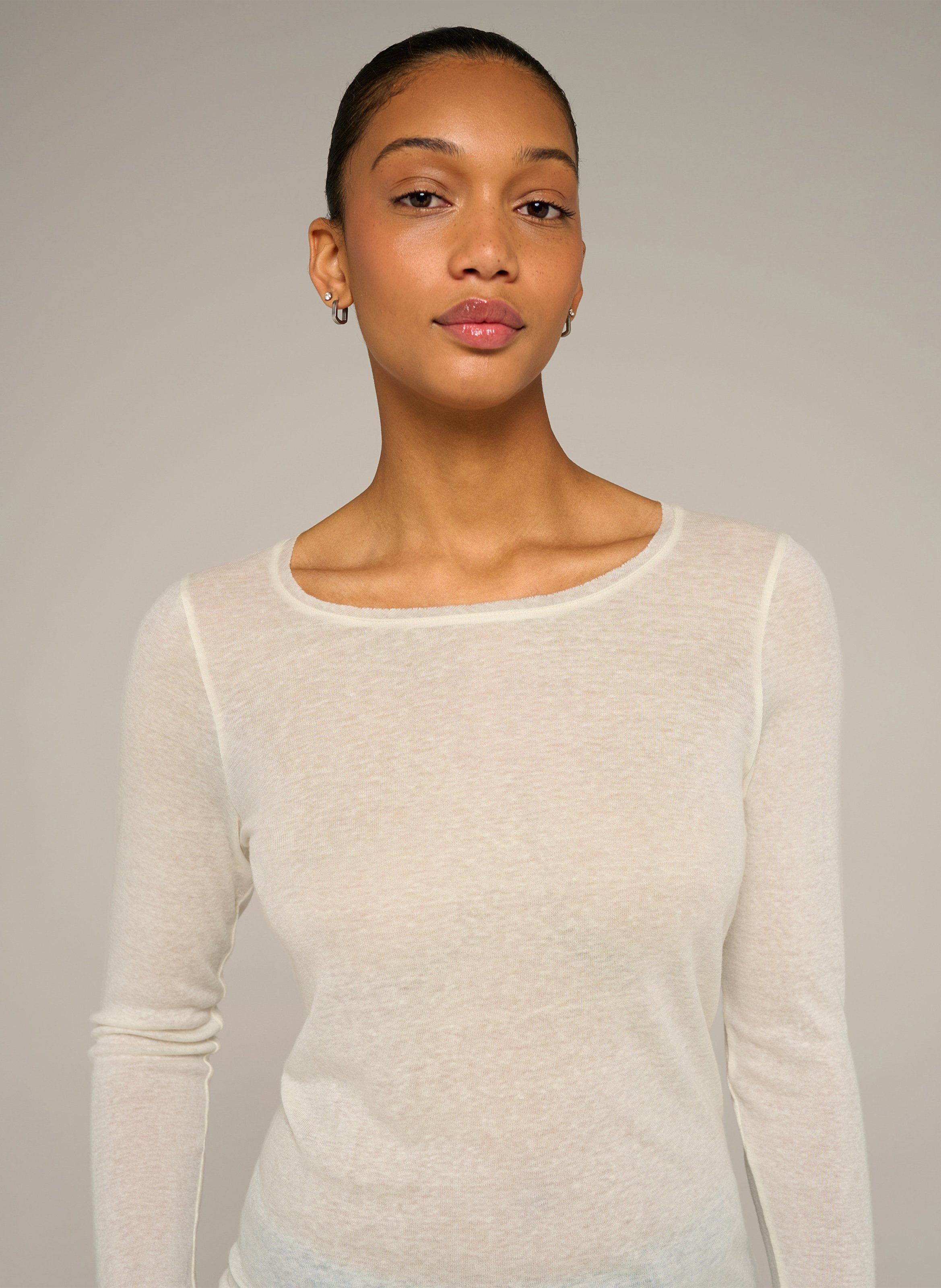 Langarmshirt mit Rundhalsausschnitt | Beige COTELAC ACOTE Damen
