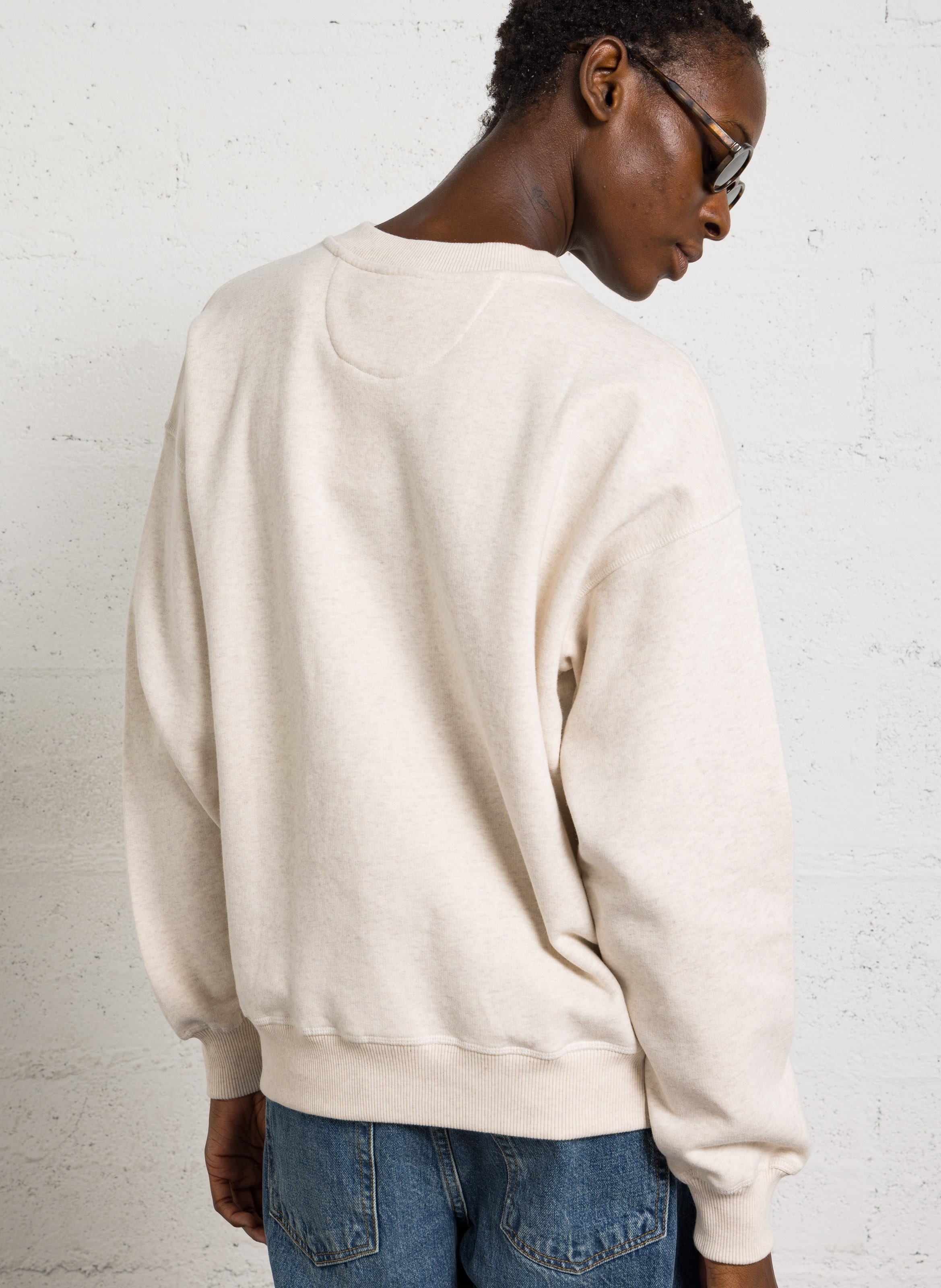 Sweat ample col rond brodé en coton THE NEW SOCIETY Blanc