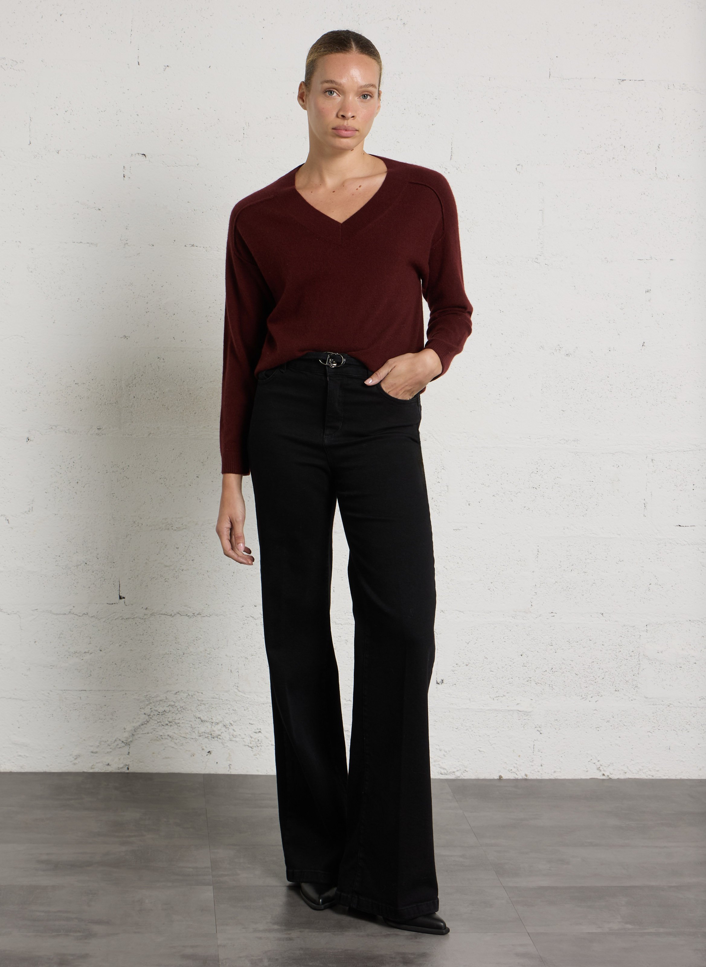 Pull droit col V en cachemire MAISON 123 Rouge