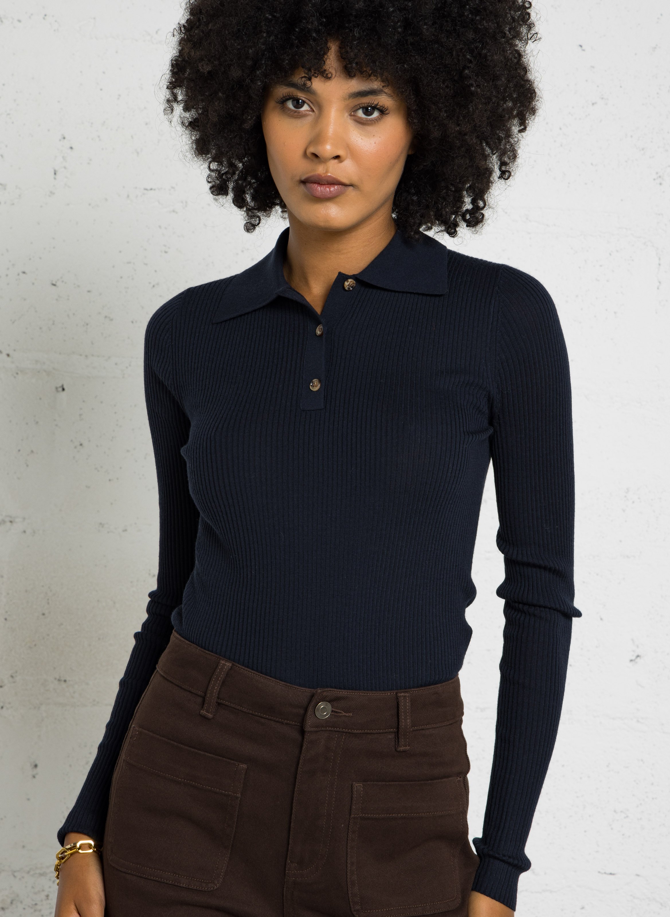 Schlanker Pullover mit Polokragen aus Mohair JC SOPHIE Blau