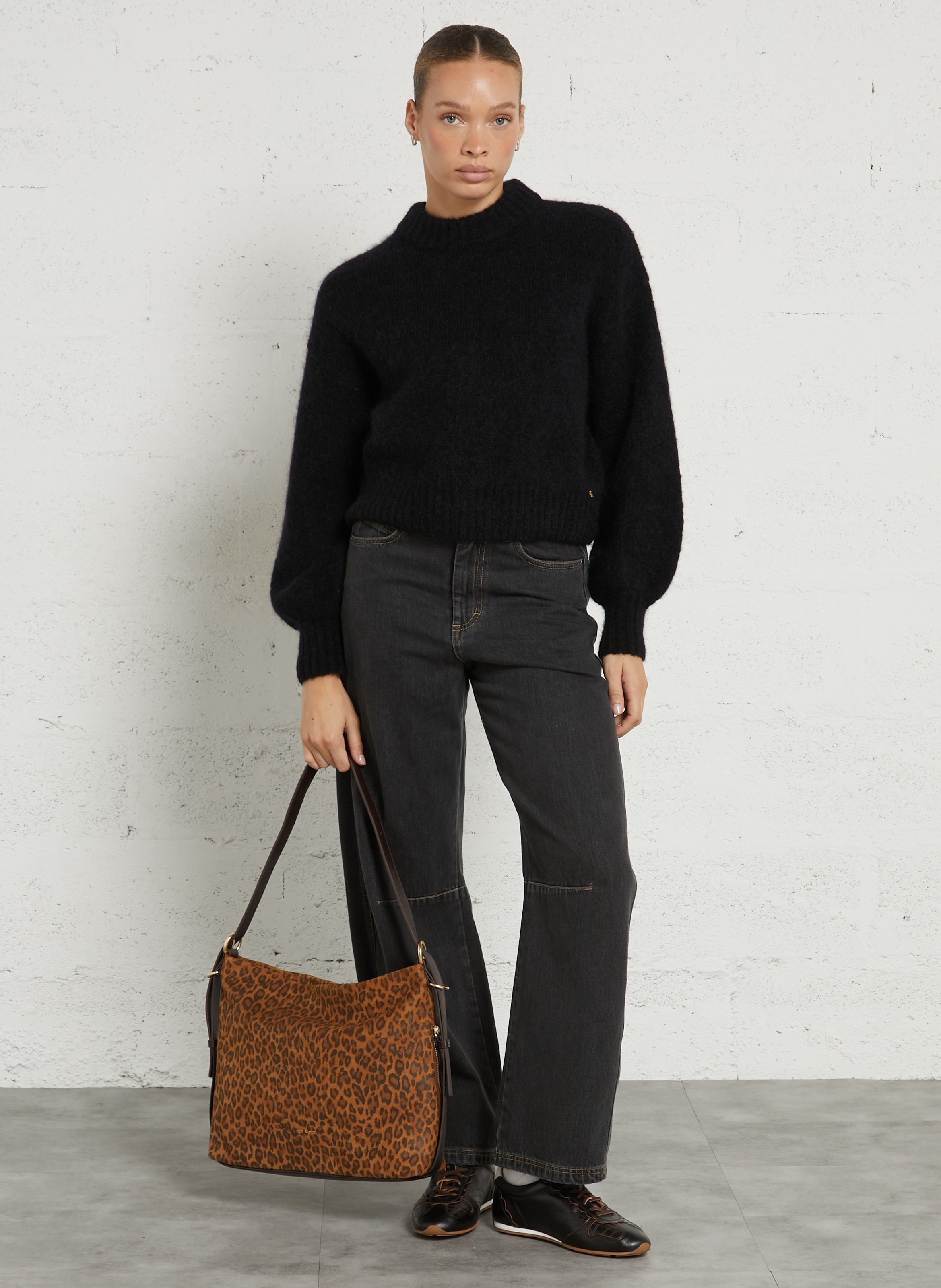 Oversized sweater with puffy sleeves in blended mohair DES PETITS HAUTS Blue