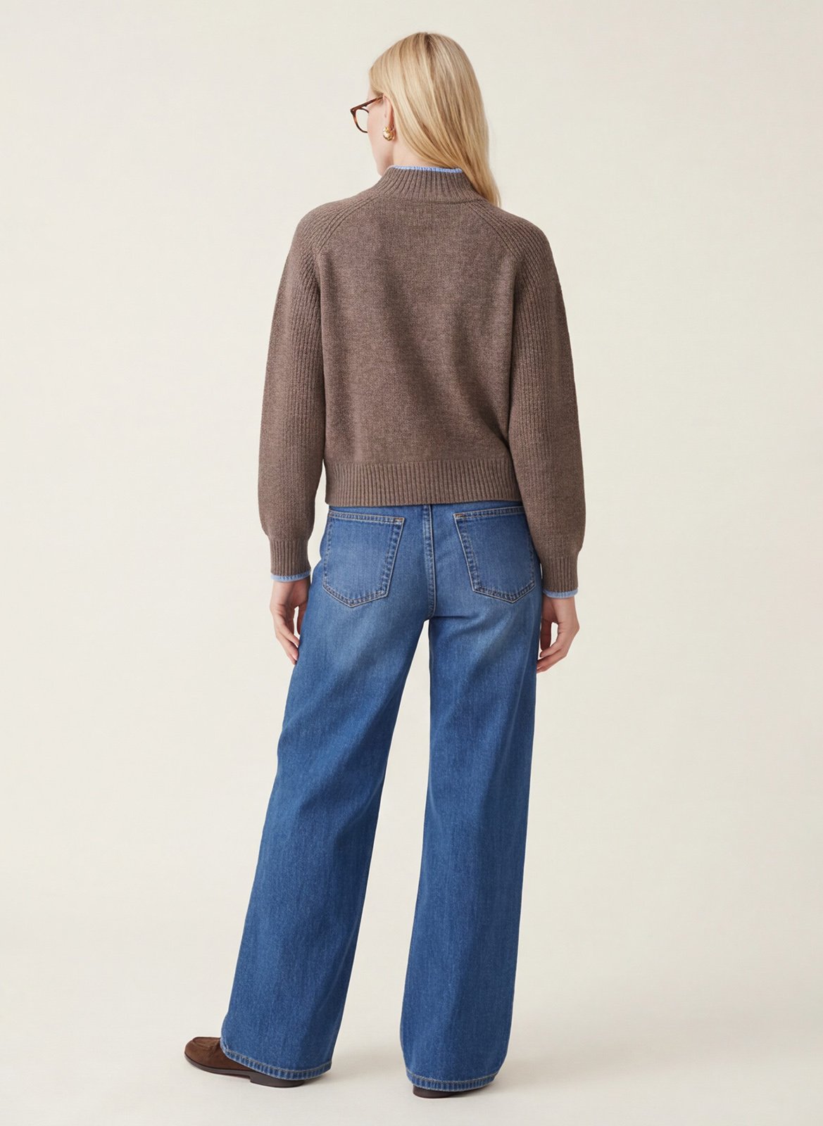 Pull droit col montant en laine mélangée KOOKAI Marron