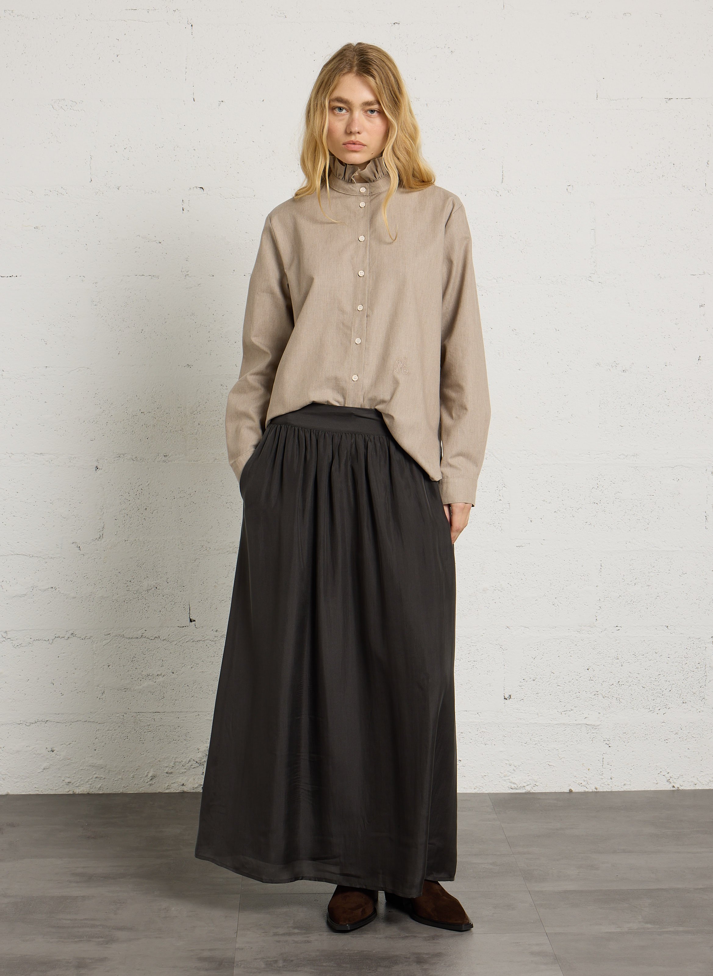 Chemise ample à col montant en coton HOD PARIS Beige