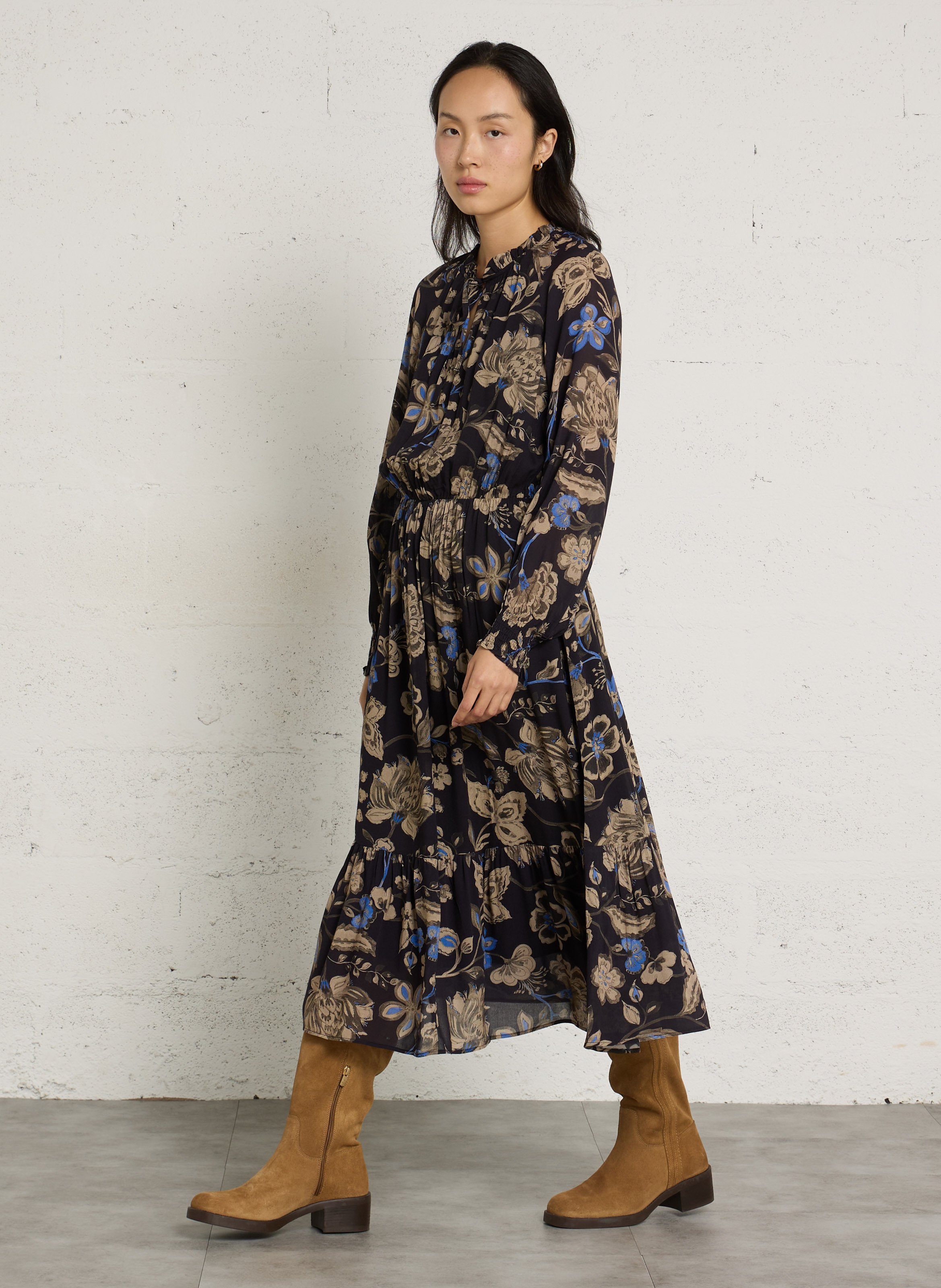 Tailliertes Midikleid mit Print SUD EXPRESS Schwarz
