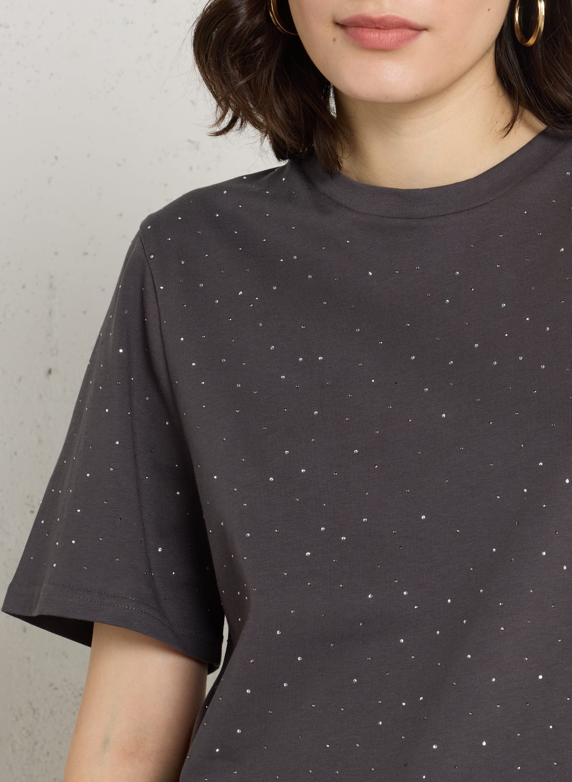 T-shirt met strass in katoen BERENICE Grijs