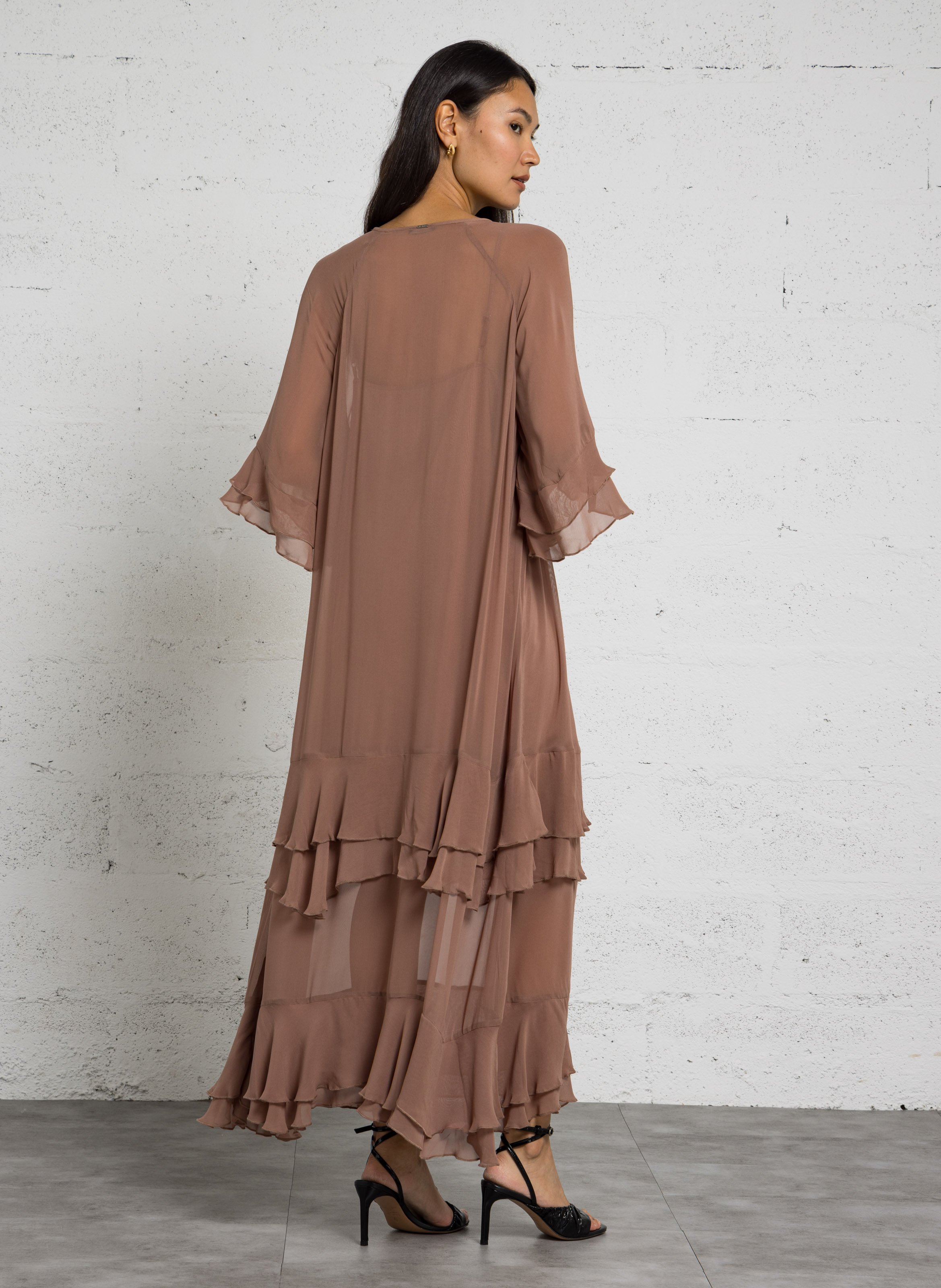 Robe ample à volants en voile IKKS Marron