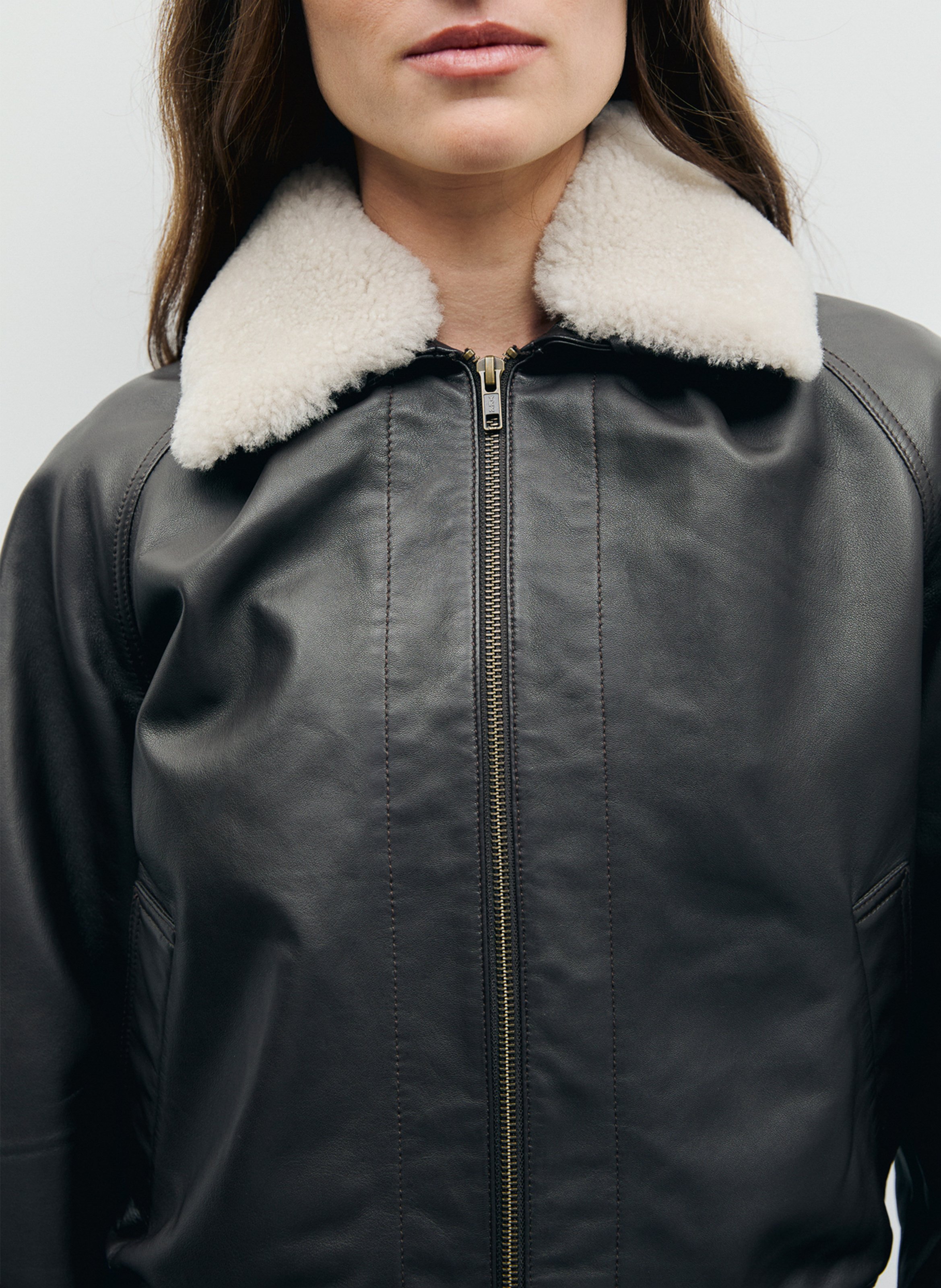 Leather jacket with classic collar GERARD DAREL Brown