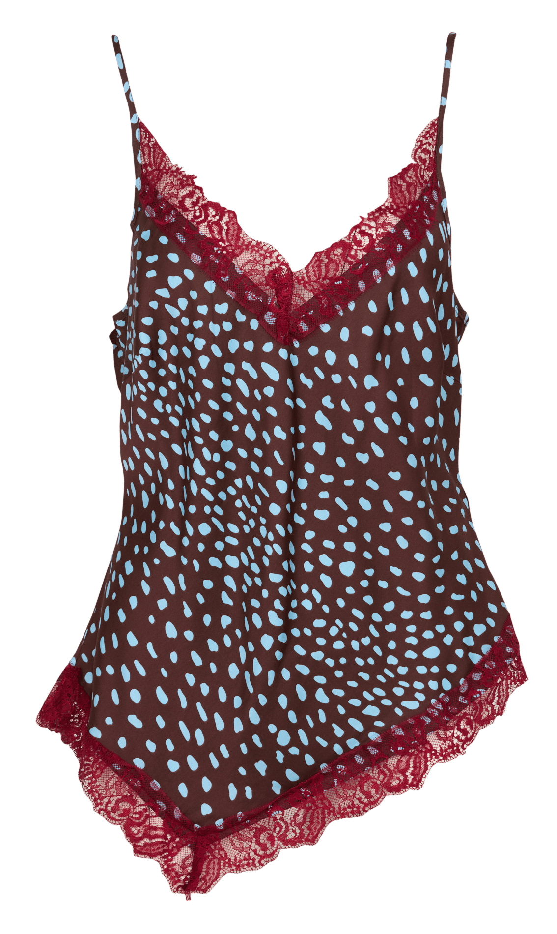 Débardeur asymétrique à pois et dentelle NEVER FULLY DRESSED Marron