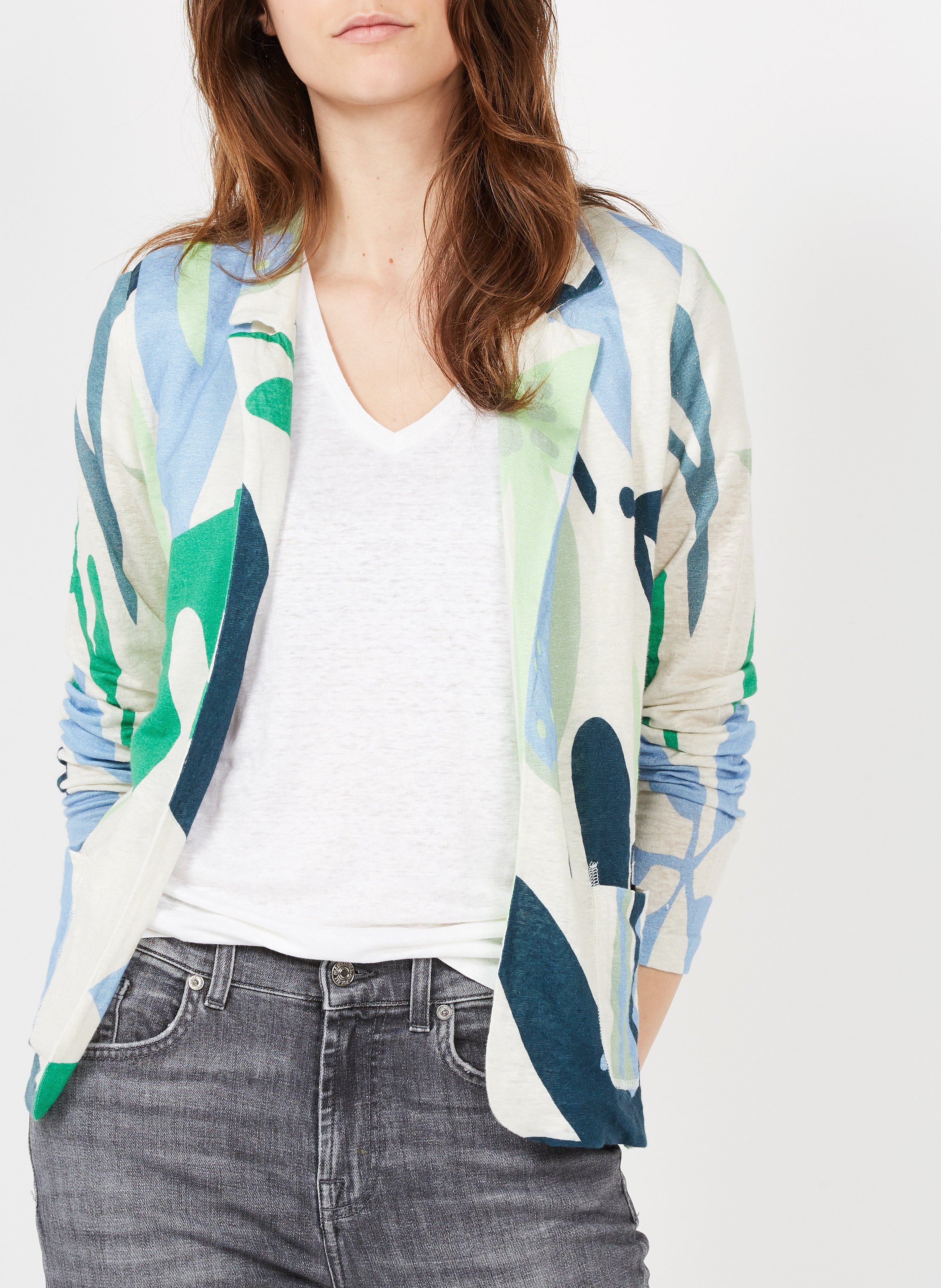 Veste style tailleur imprimé en lin Multico blue Majestic