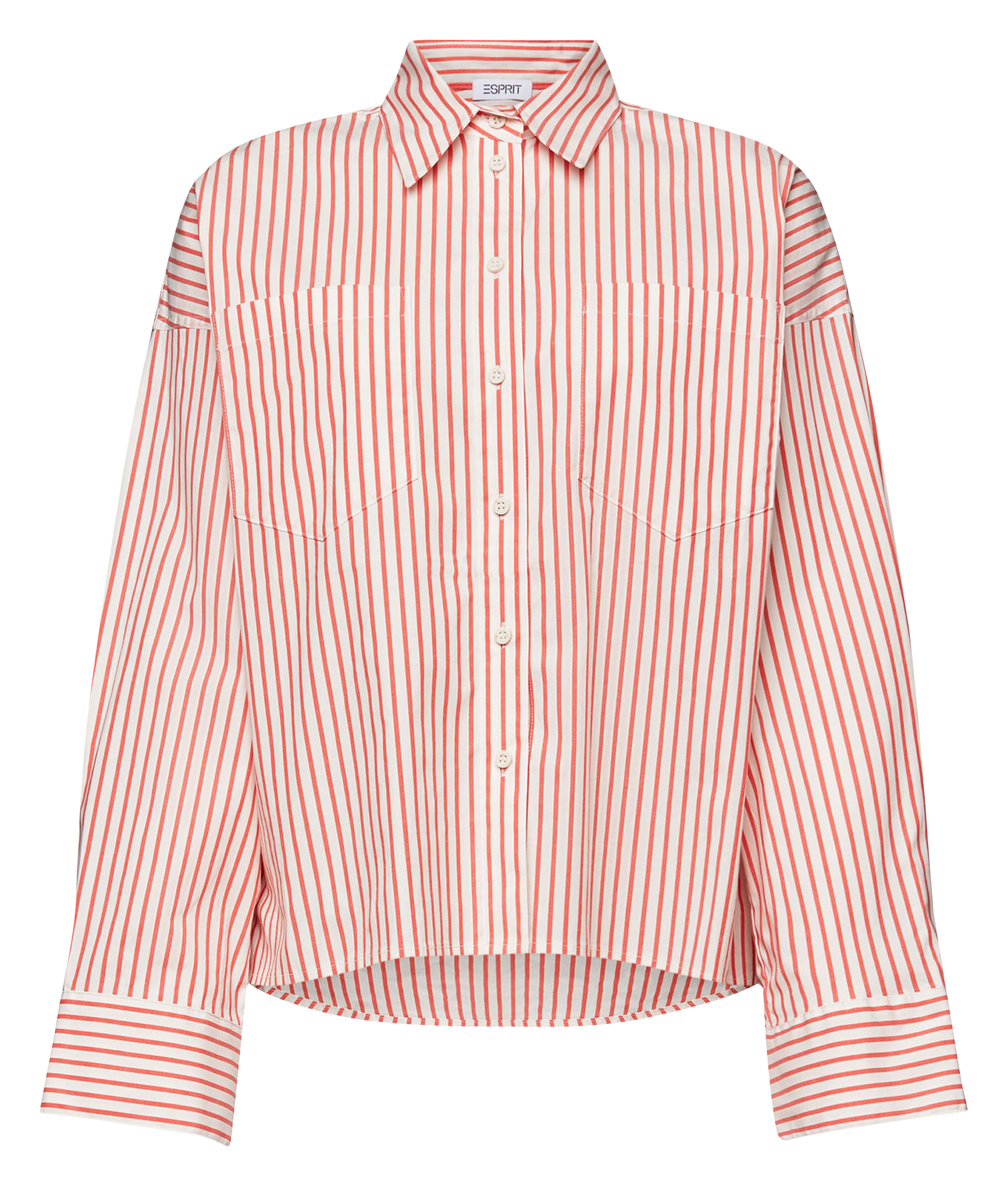 Ruimvallende, gestreepte blouse met klassieke kraag | katoenblend ESPRIT Rood
