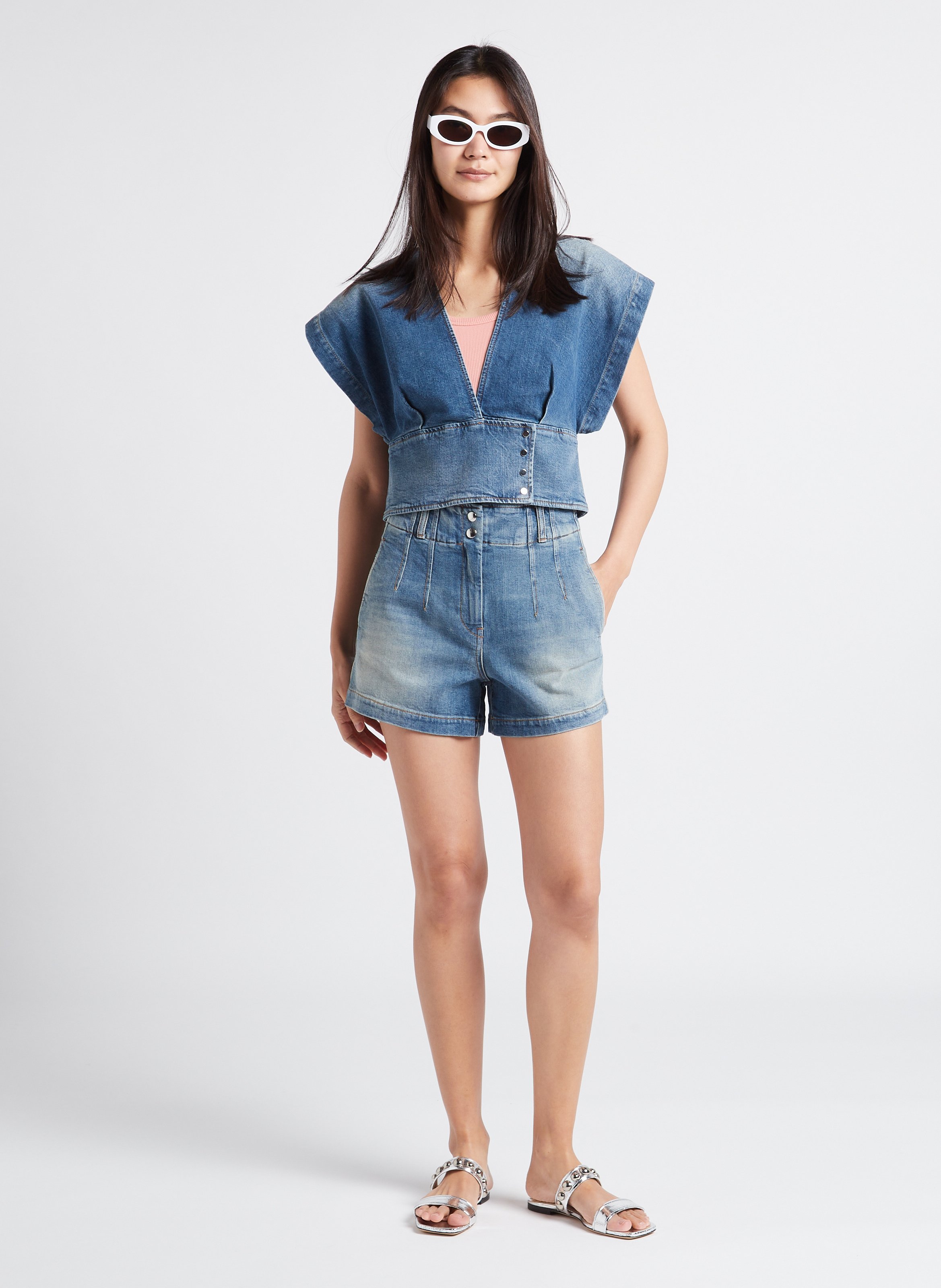 Top court col V en denim stretch  IRO Bleu