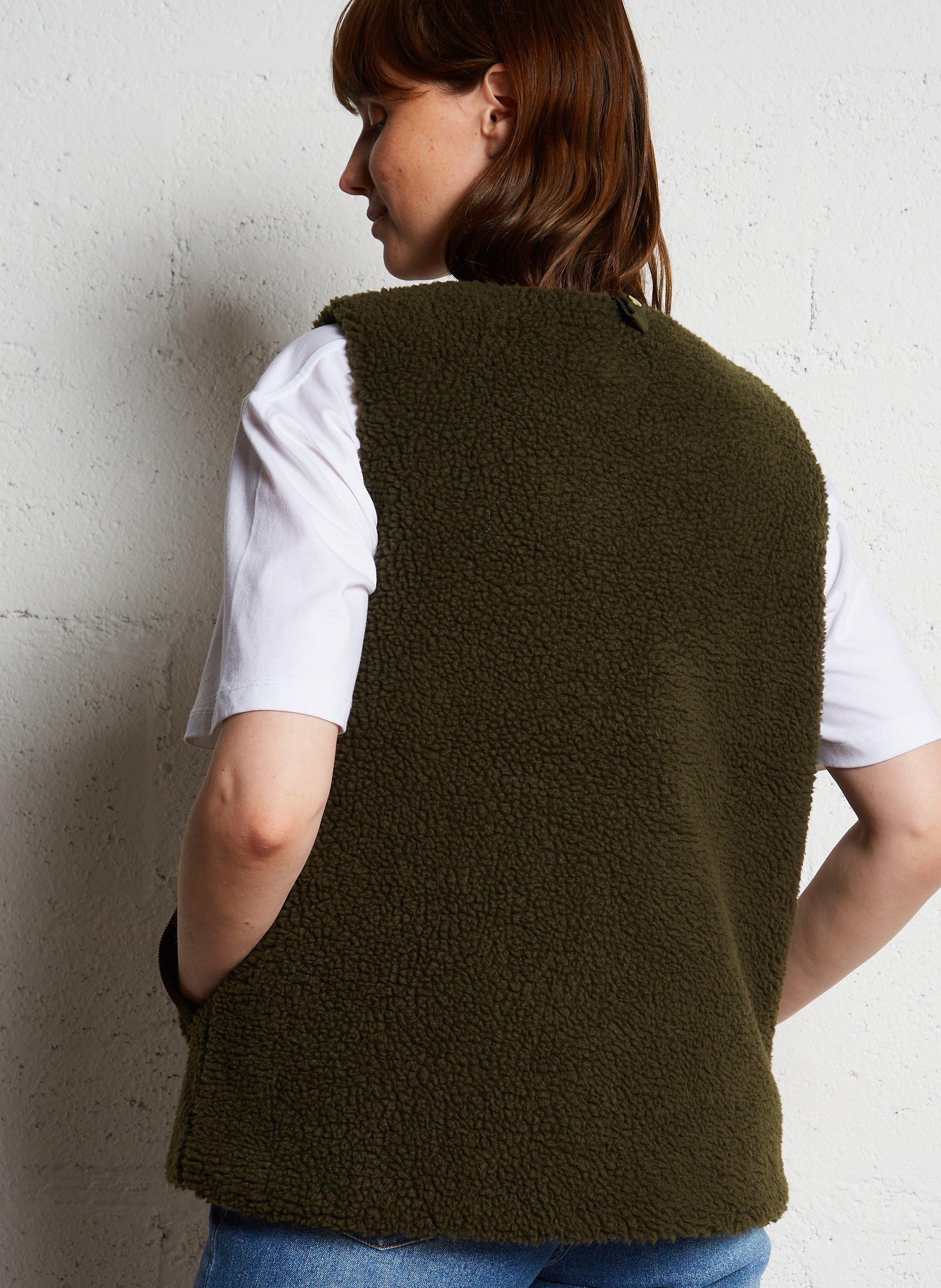 Gilet col rond en fourrure teddy BARBOUR Kaki