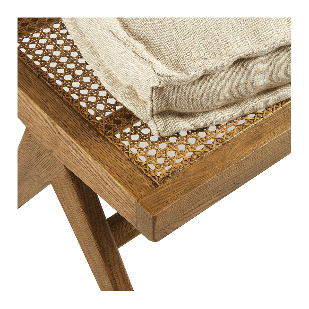 Ash bench with linen cushion BLANC D'IVOIRE Beige