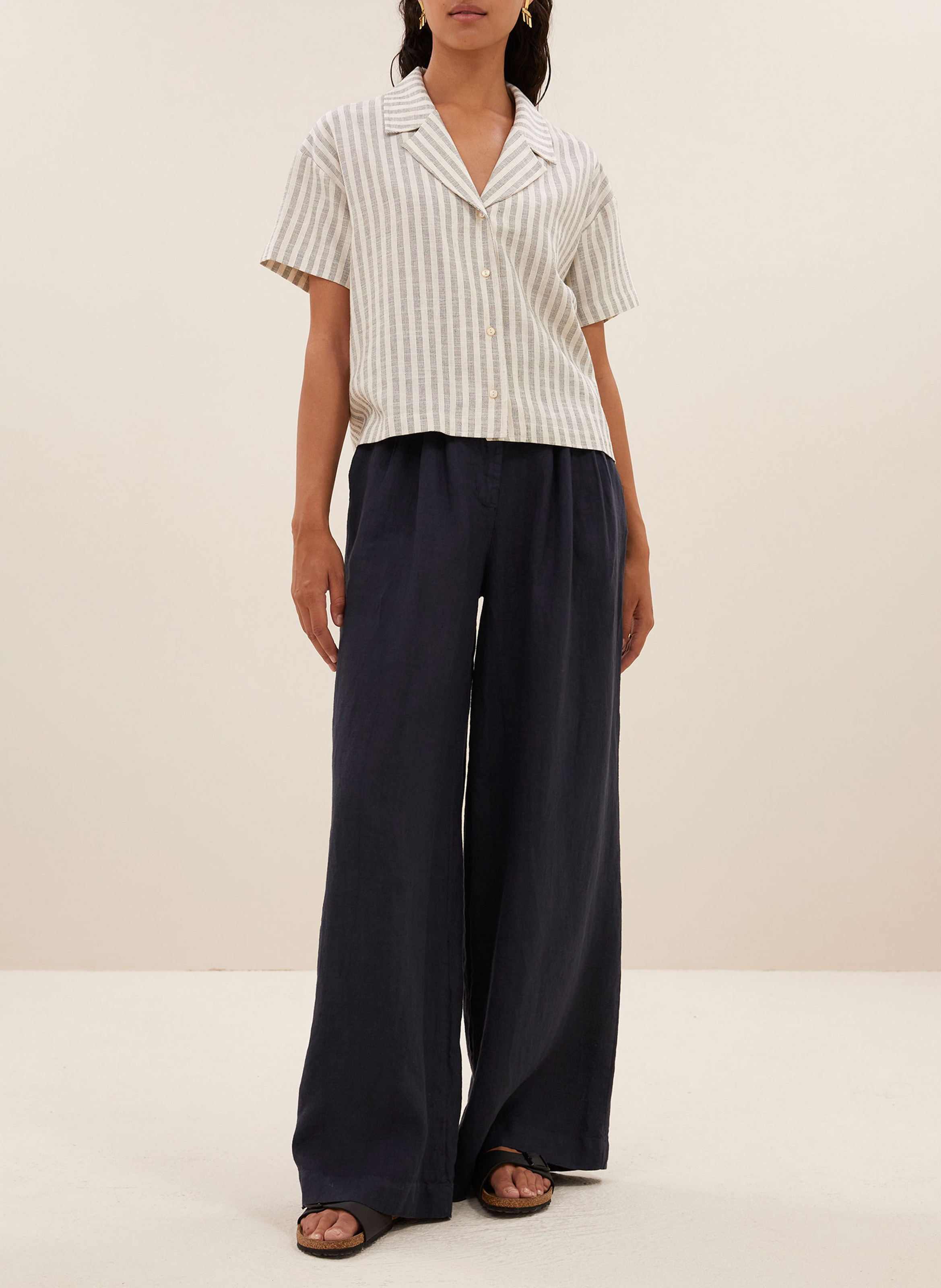 Recht, gestreept overhemd Beige