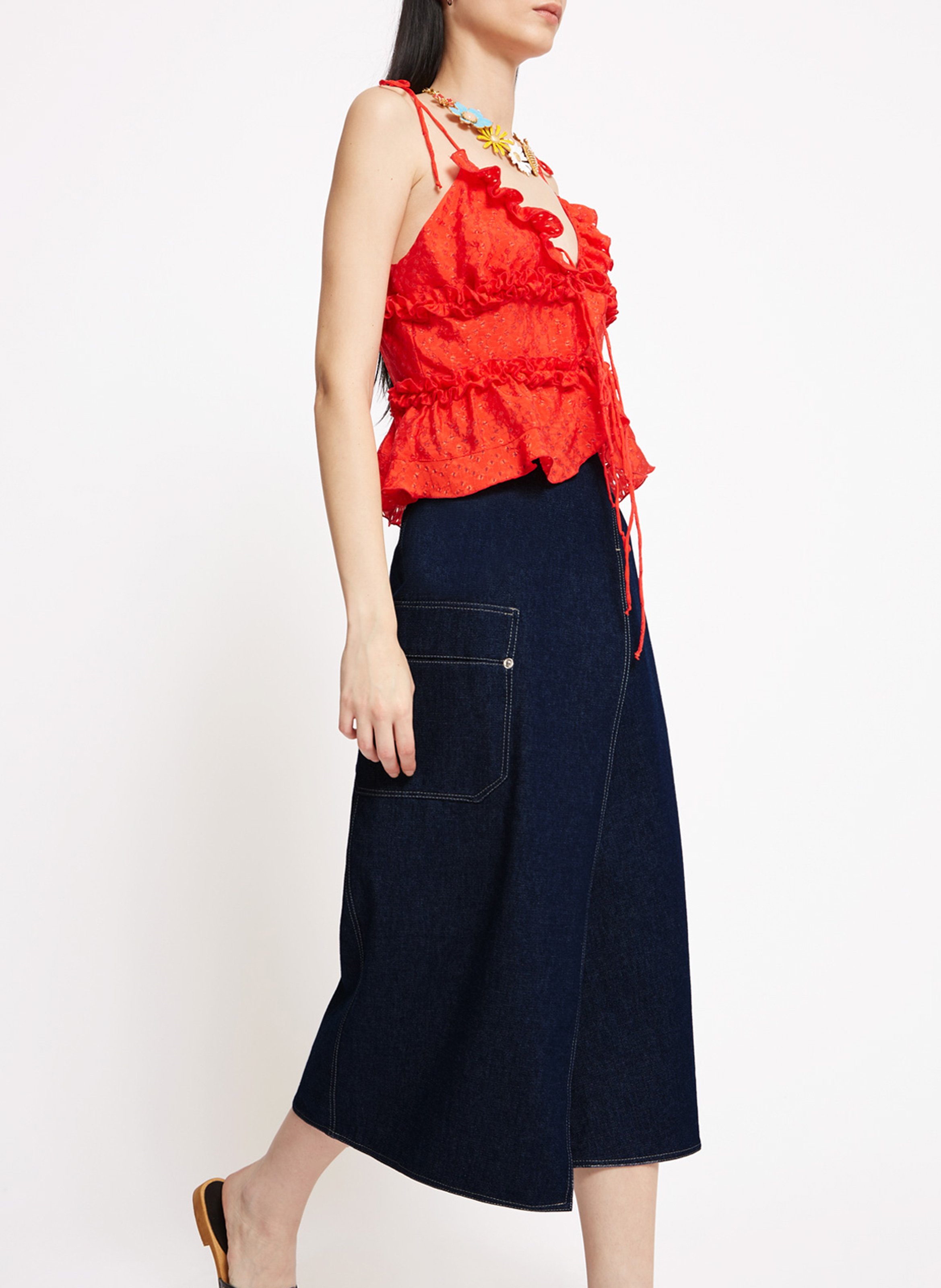 Jupe midi denim en coton ROSEANNA Bleu