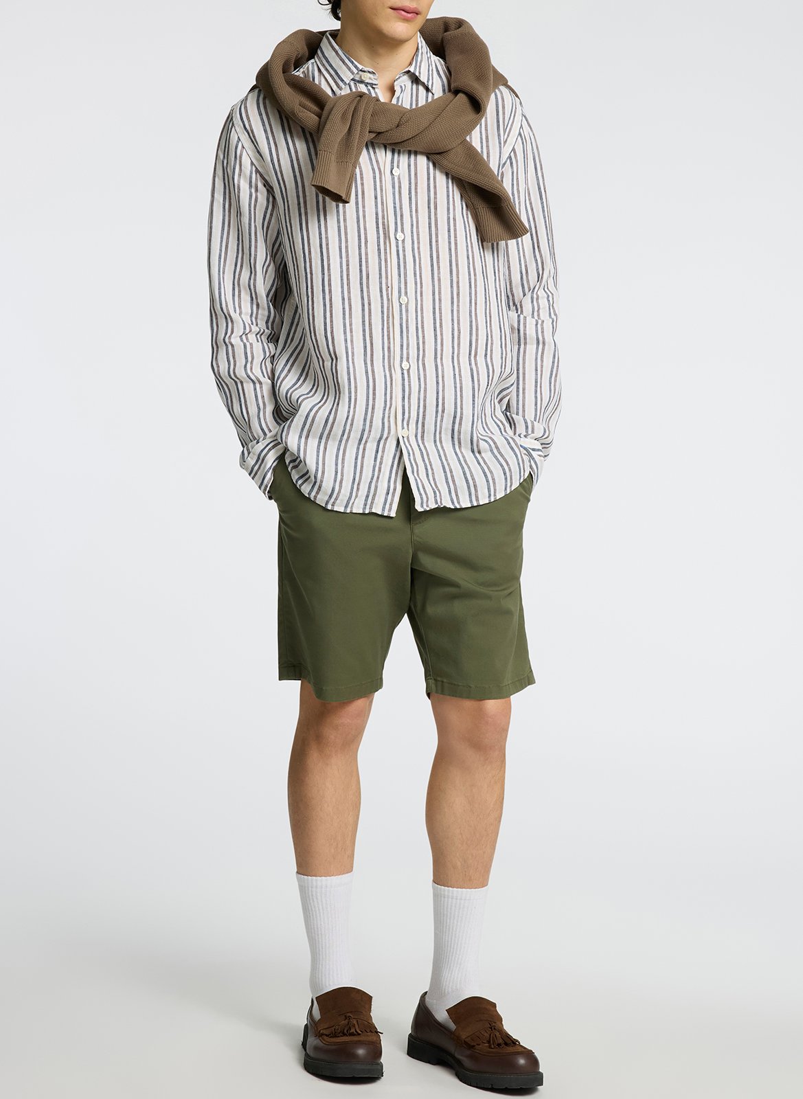 Straight striped linen shirt SELECTED White