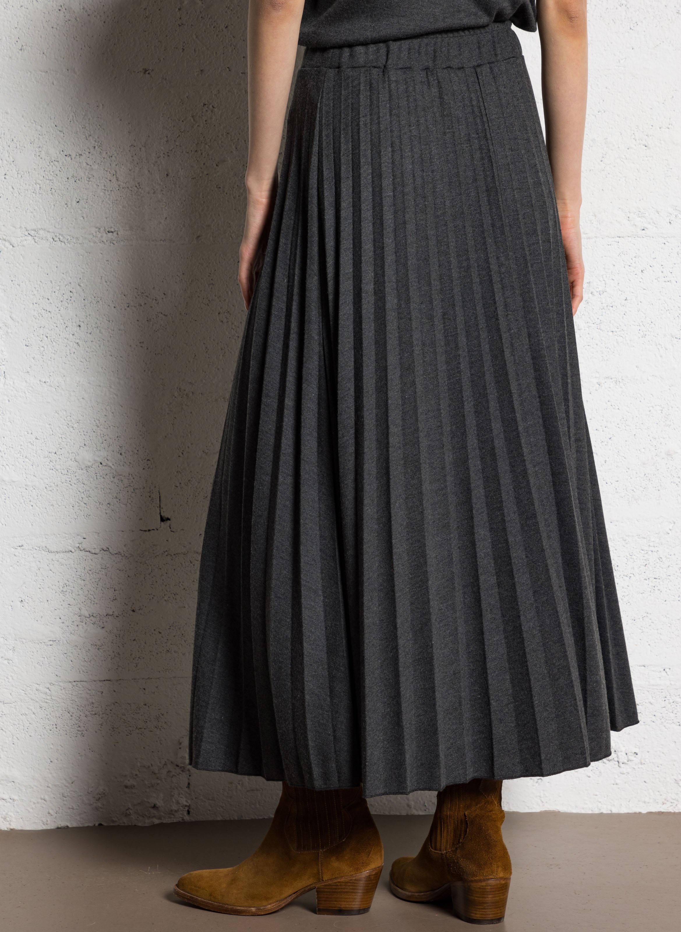 Jupe longue en maille plissée I CODE Gris