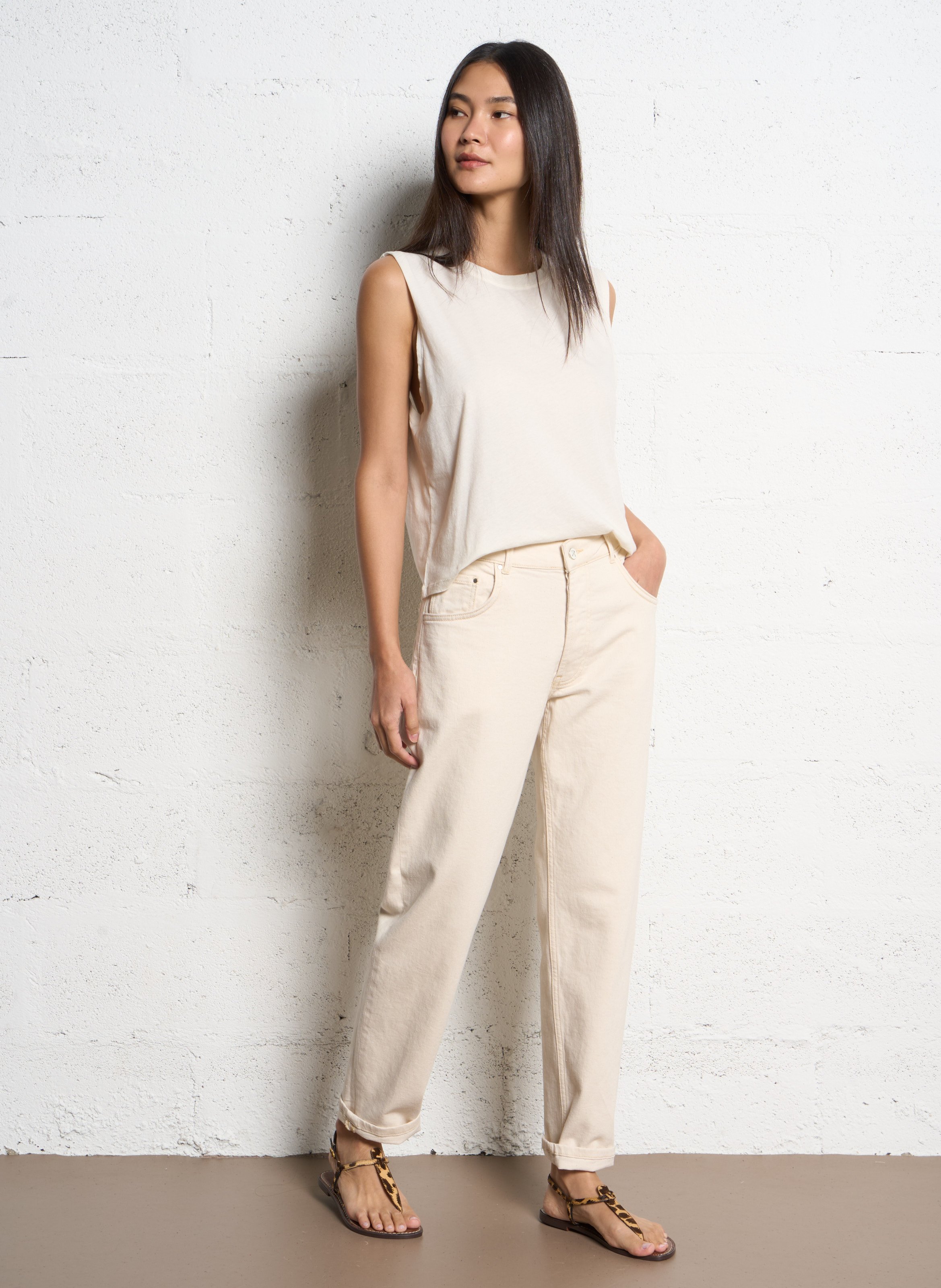 Tee-shirt sans manches en coton Beige