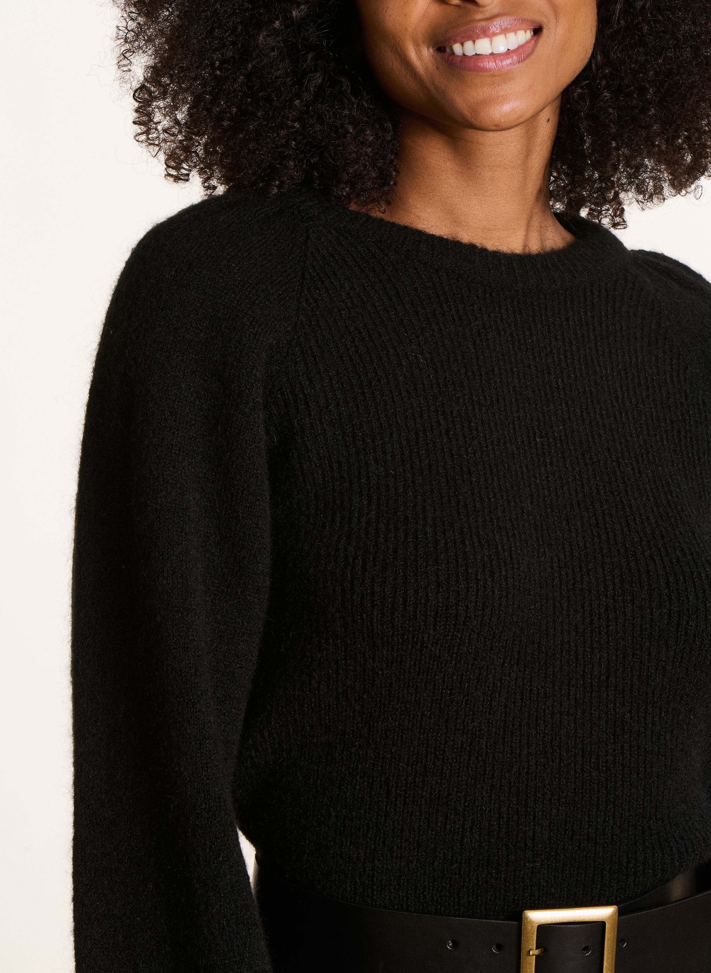 Pull court col rond en maille LA FEE MARABOUTEE Noir